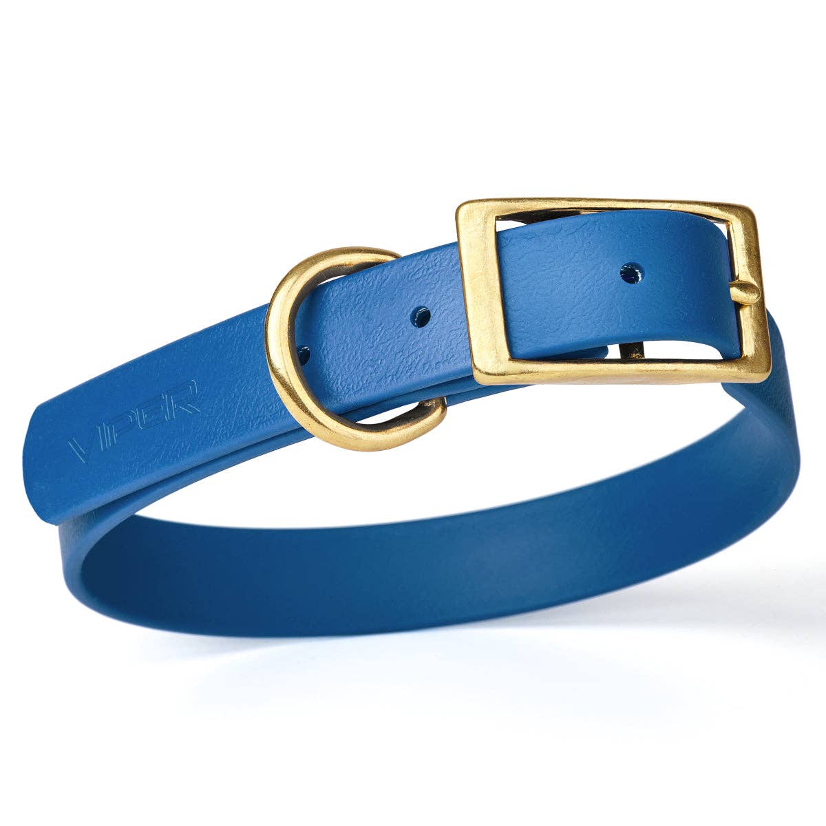 Dogline - Viper Biothane Waterproof Collar - Brass Hardware: Dogline Blue / 22"-25" / 1"