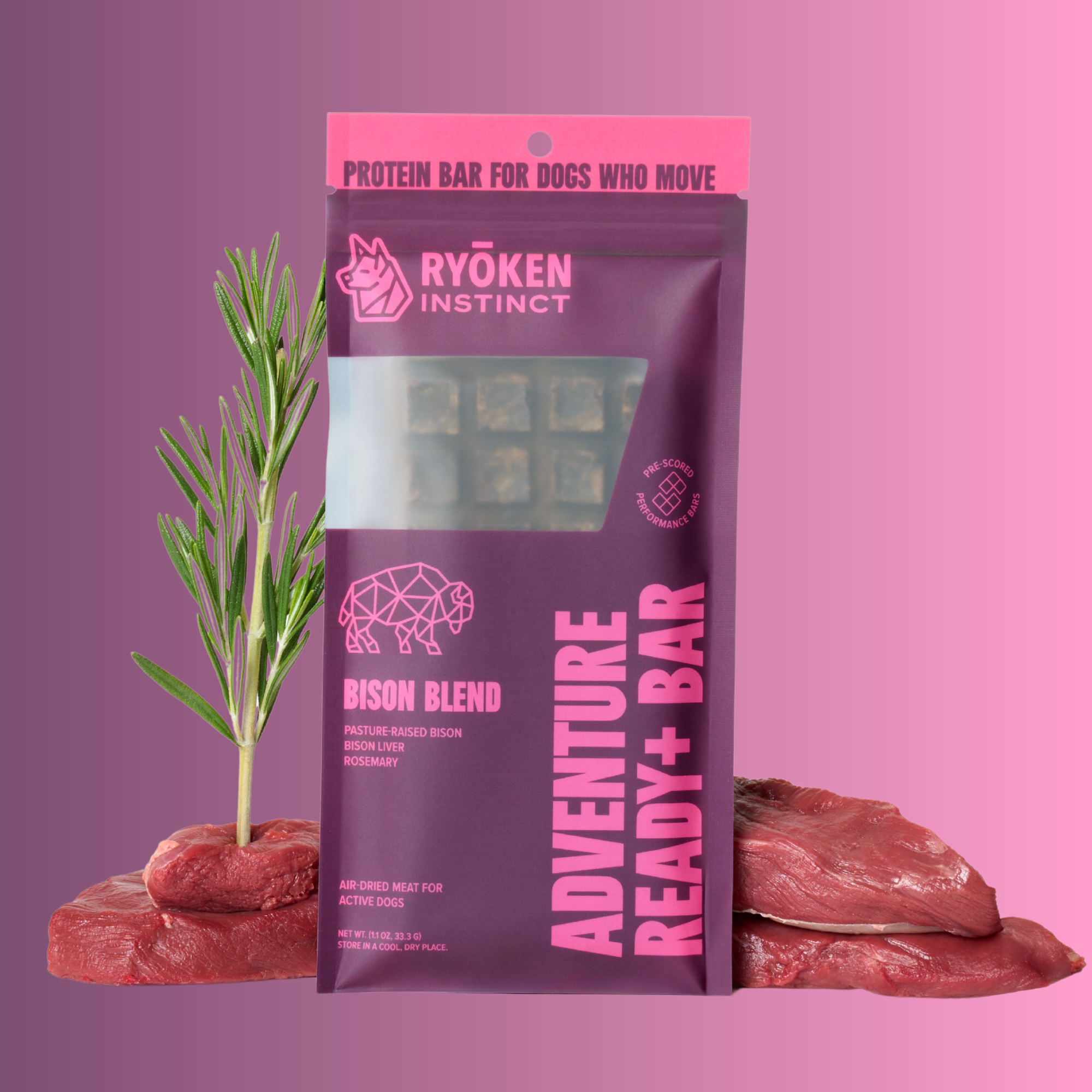 RYŌKEN INSTINCT - Bison Treat & Snack Bar for Active Dogs - Energy & Recovery