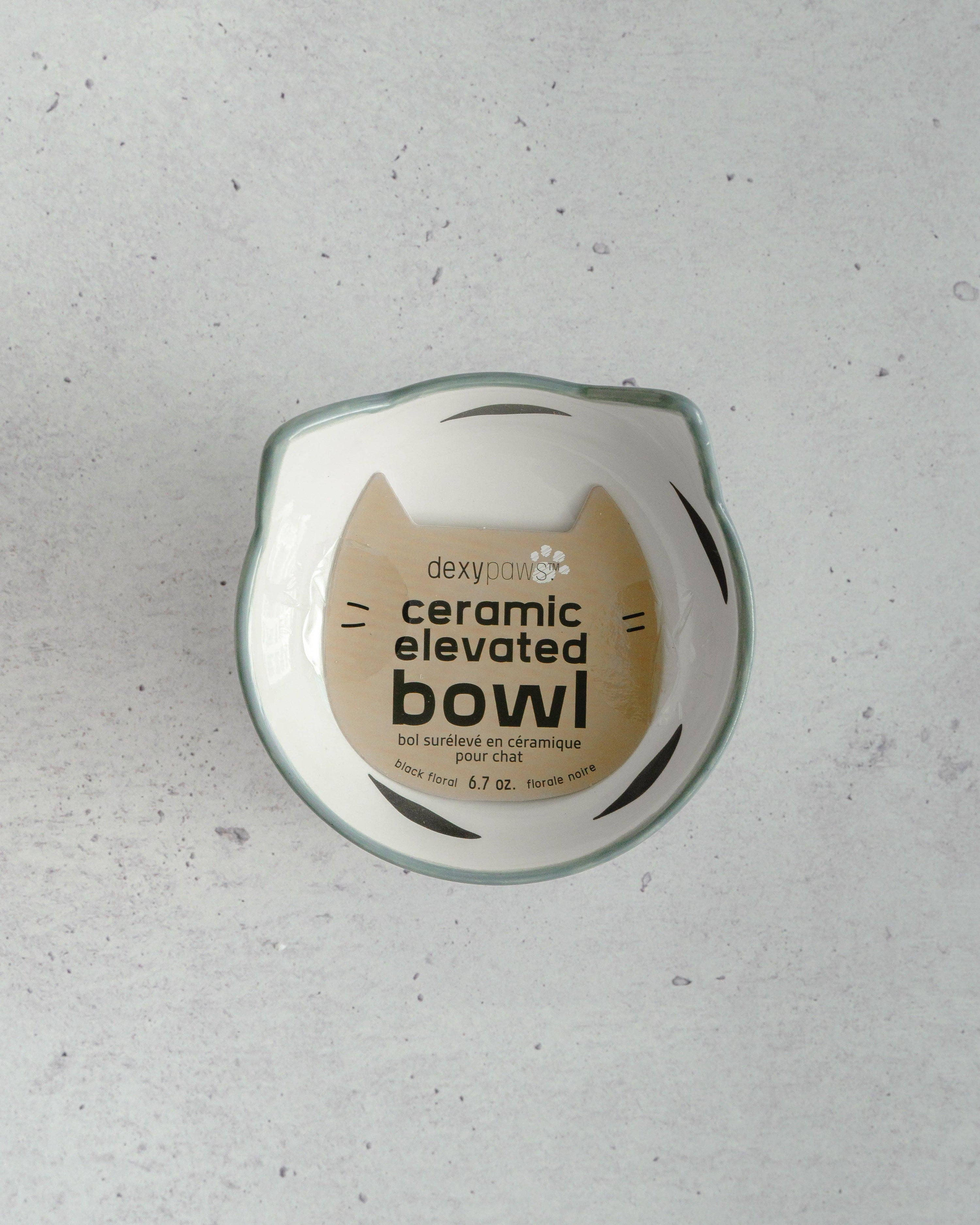 dexypaws - Cat Ceramic Bowl - Floral White & Black