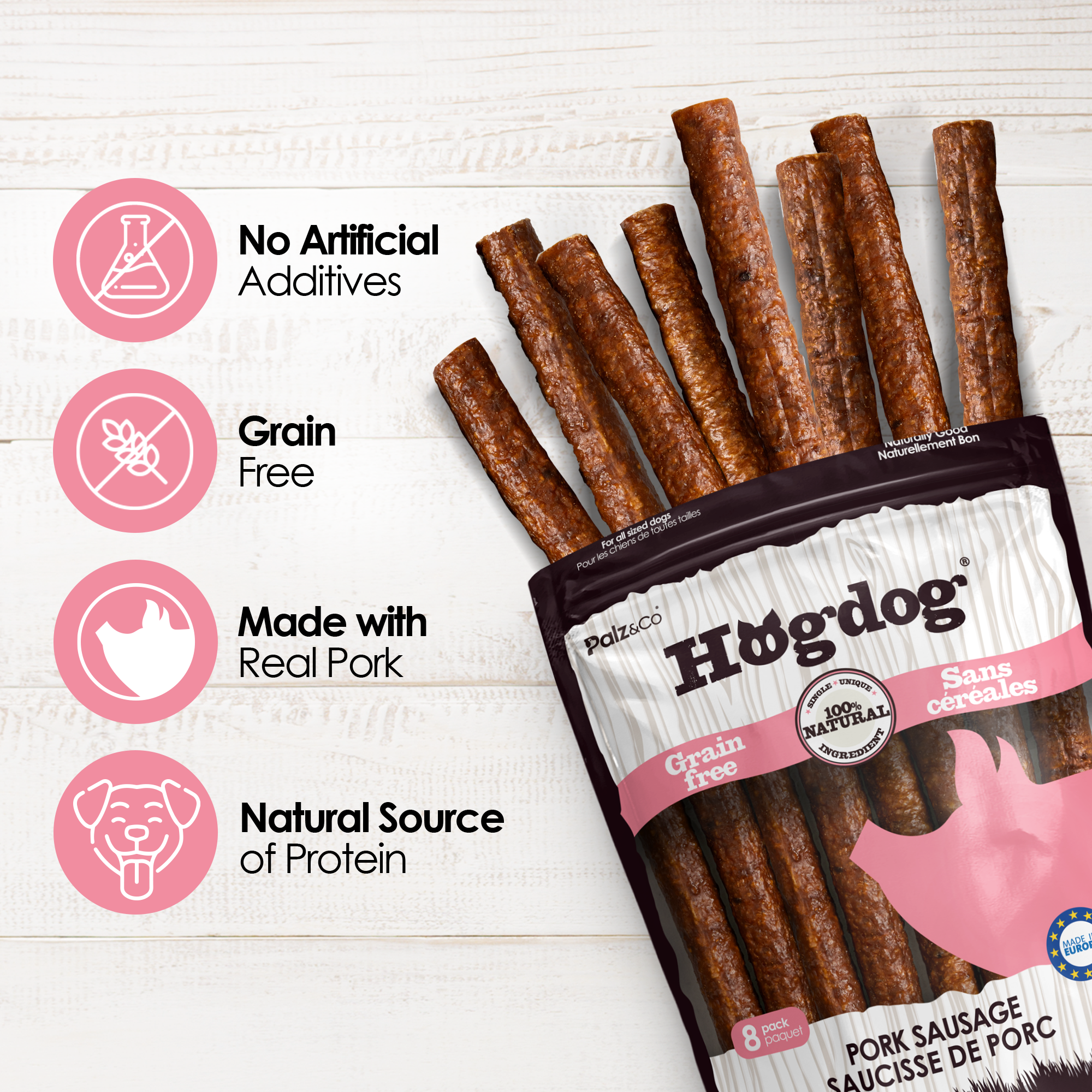 Palz&Co - Hogdog Pork Sausage Treats: 8 Pack