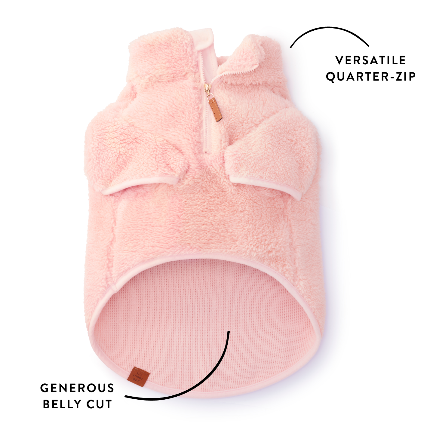 The Foggy Dog - Pink Quarter-Zip Sherpa Dog Jacket: M