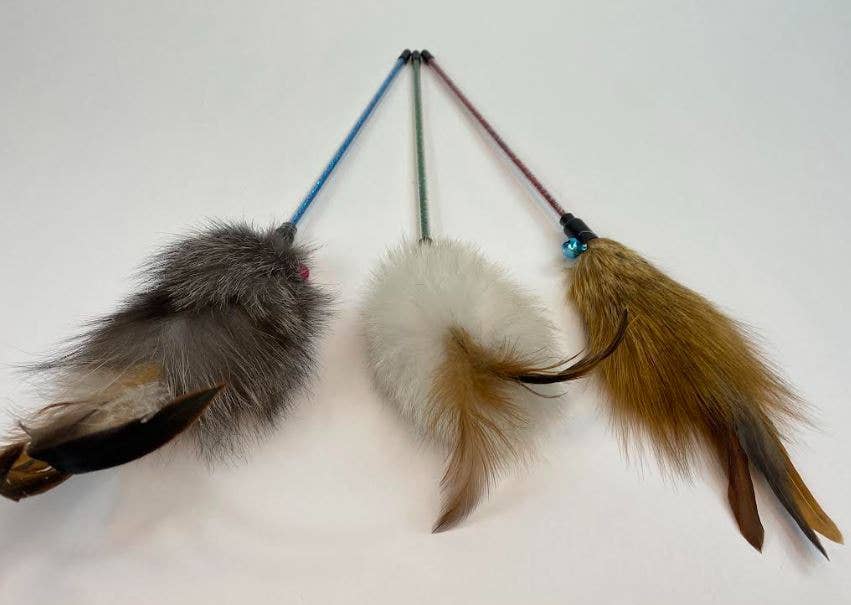Dogs and Cats Oh My - Cat Wands with Rabbit Fur: Wood Wand with Fur