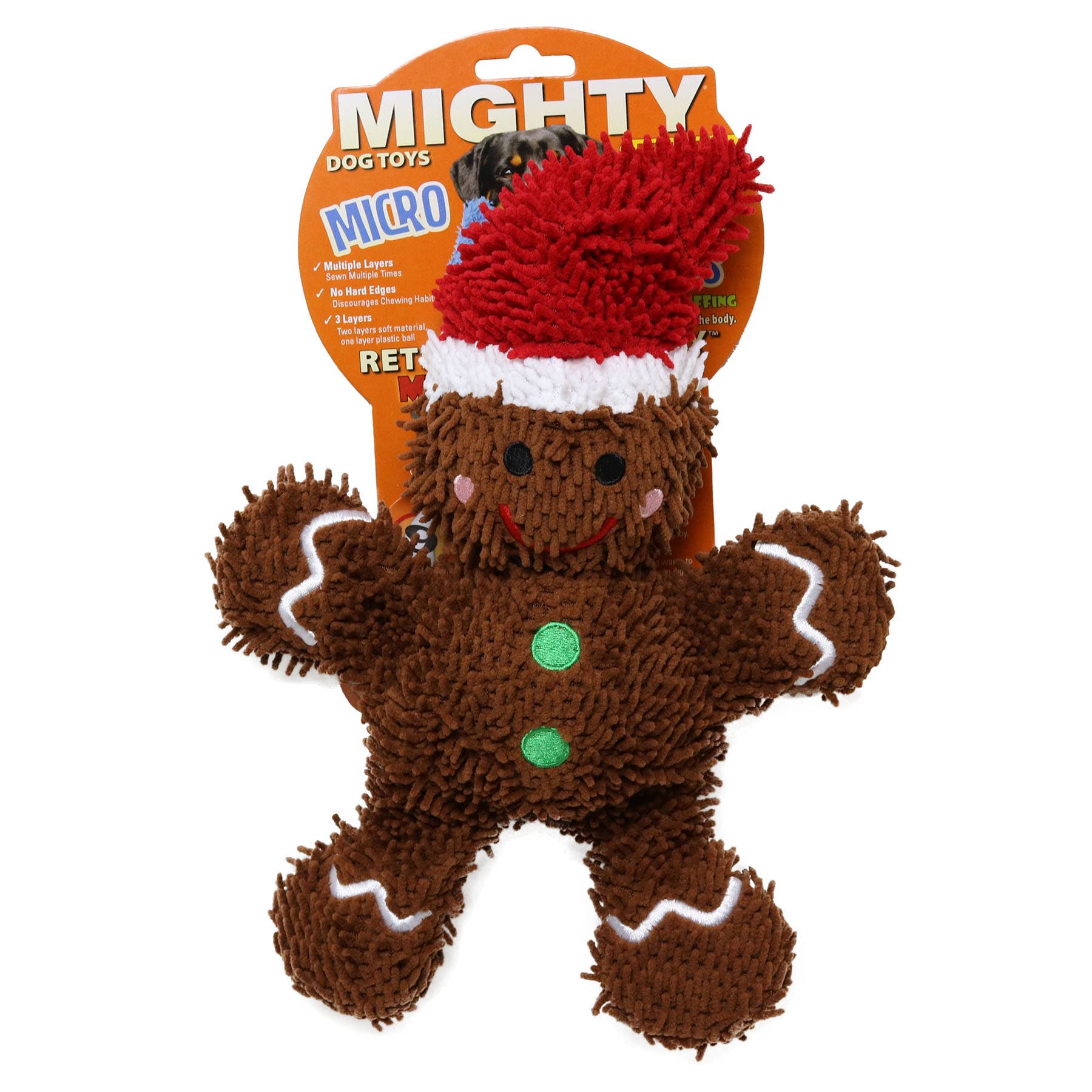 Tuffy Dog Toys - VIP Products - Mighty Microfiber Ball Gingerbread Man, Christmas Dog Toy