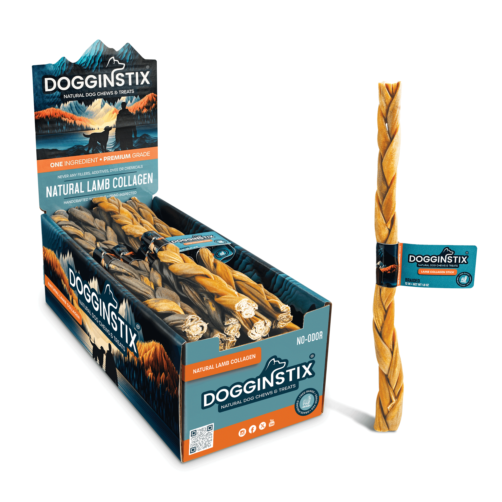 Dogginstix - 12" Braided Lamb Collagen Sticks