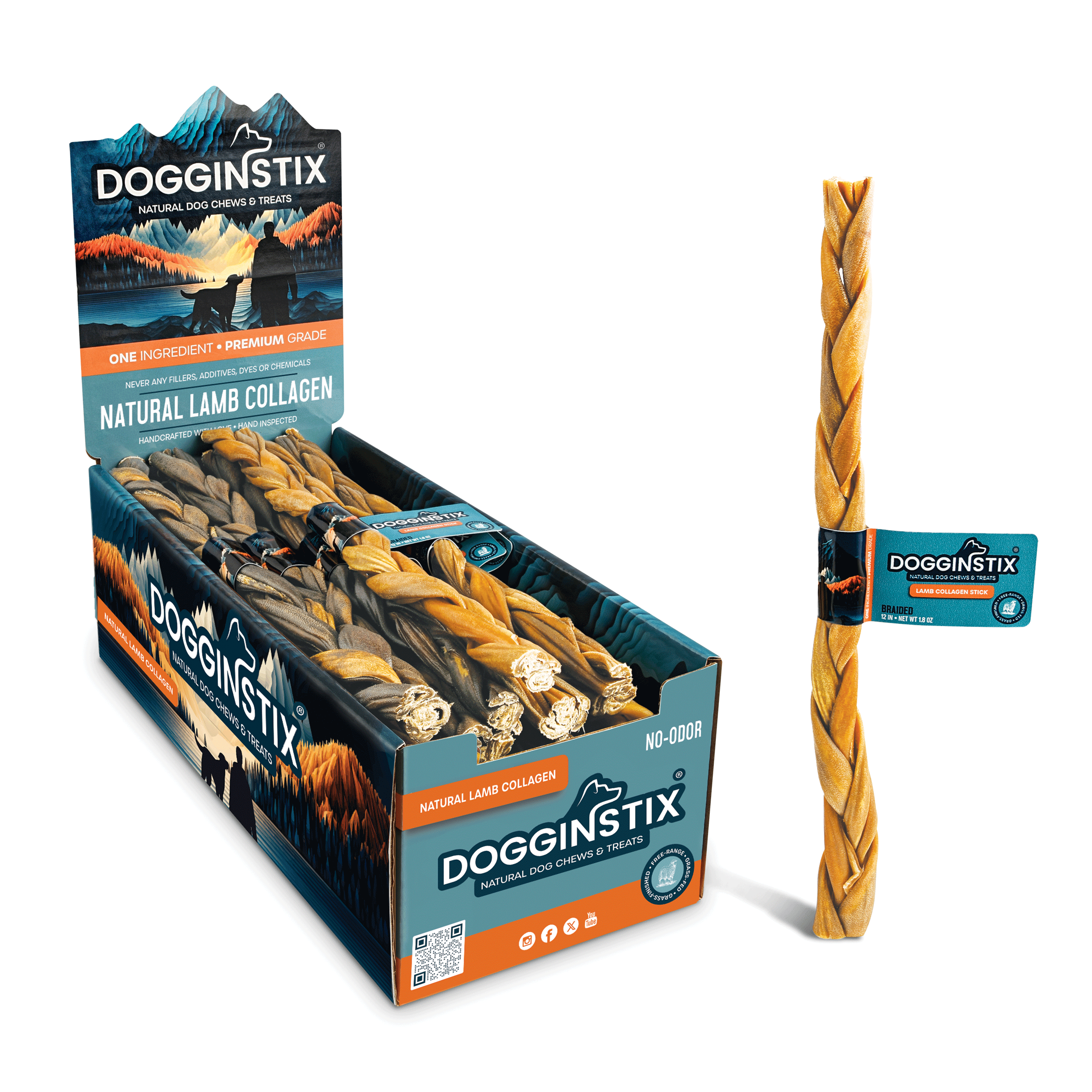 Dogginstix - 12" Braided Lamb Collagen Sticks