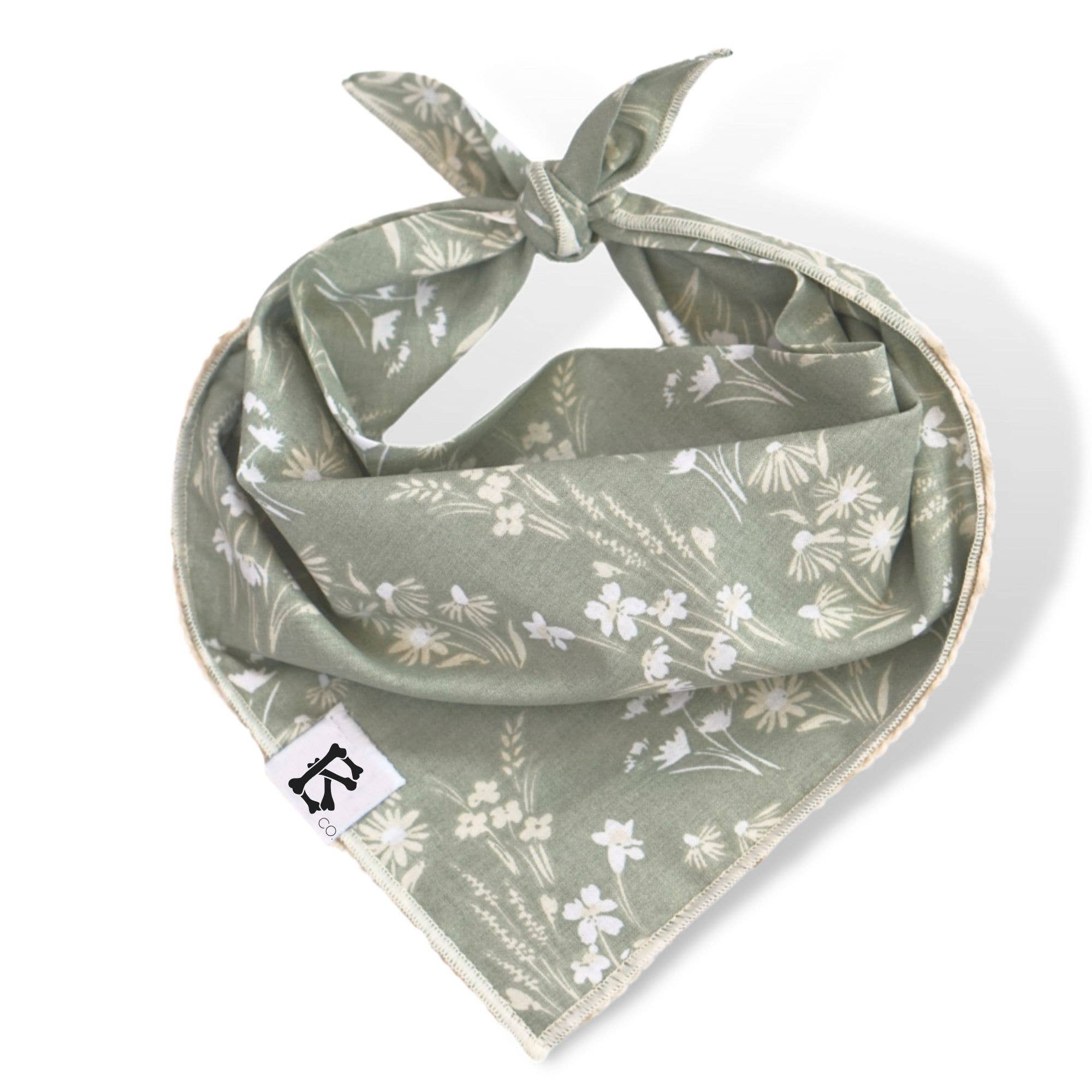 Boneyard Co. - "Sadie" Green Floral Spring Dog Bandana : Small / Tie-On