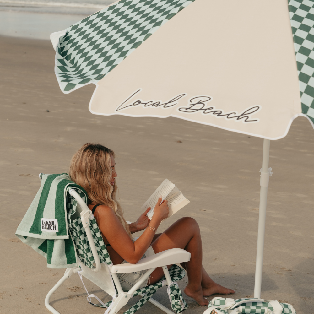 Local Beach - Green/Blue Checker Mix Beach Umbrella: Green/Blue