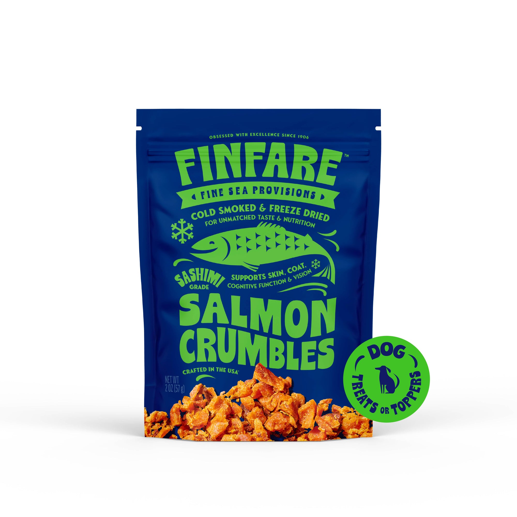 Finfare Pet Foods - Freeze-Dried Salmon Crumbles (Treat & Topper) for Dogs, 2oz