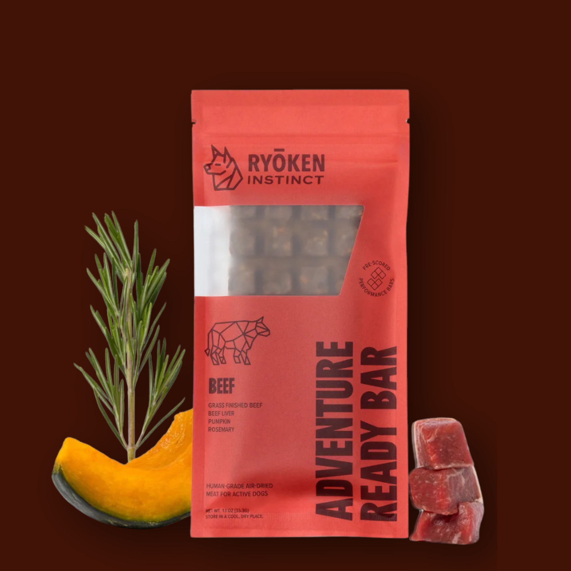 RYŌKEN INSTINCT -  Beef Treat & Snack Bar for Active Dogs - Energy & Recovery