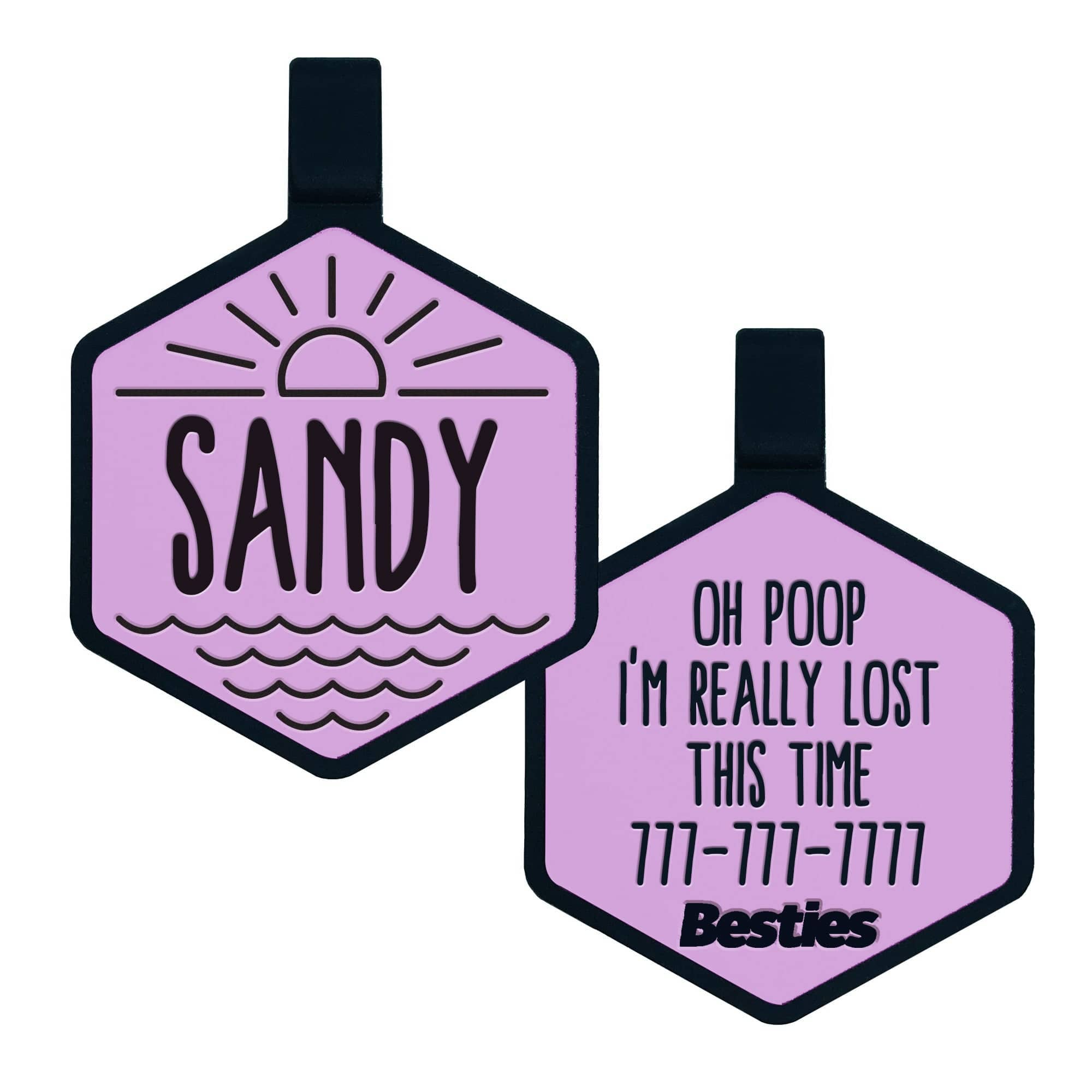 Besties Pets - Salt and Sun Silicone Dog ID Tag: Flamingo Pink