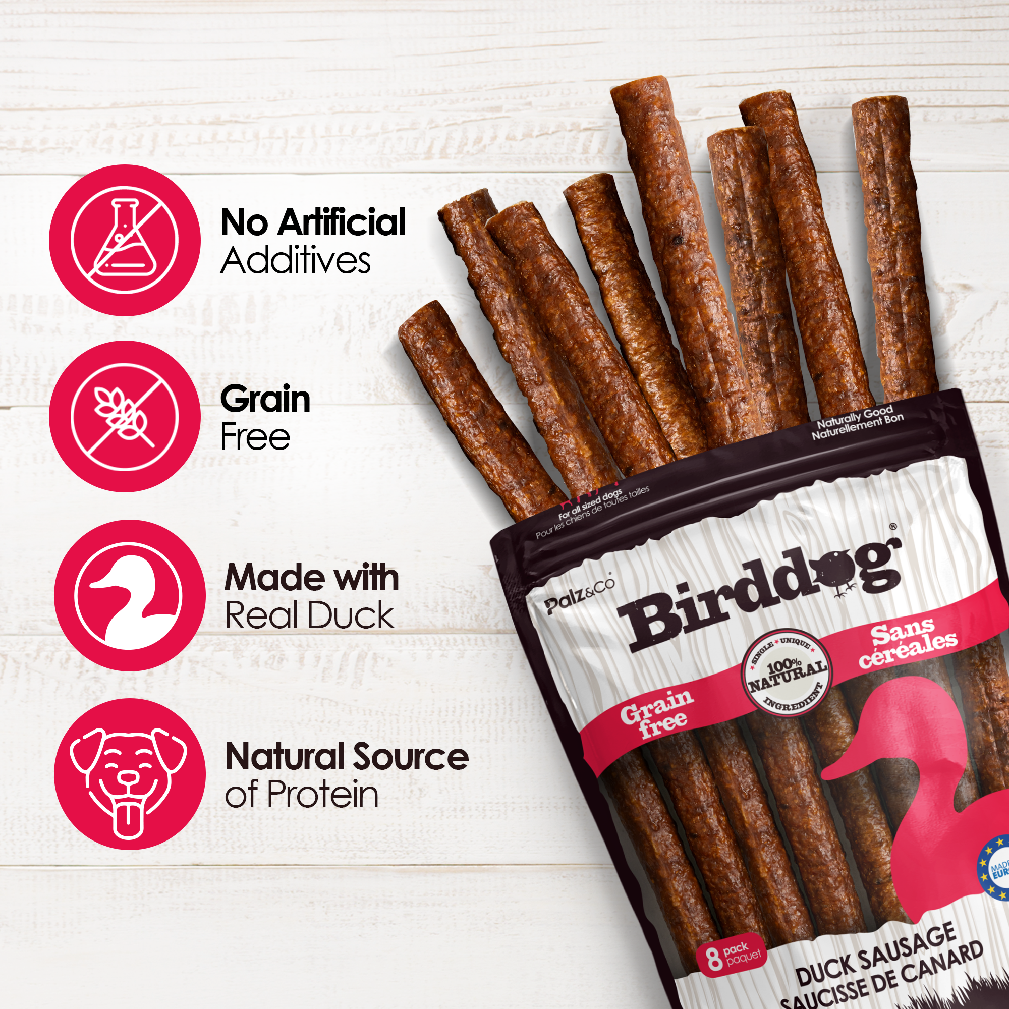 Palz&Co - Birddog Duck Sausage: 8 Pack