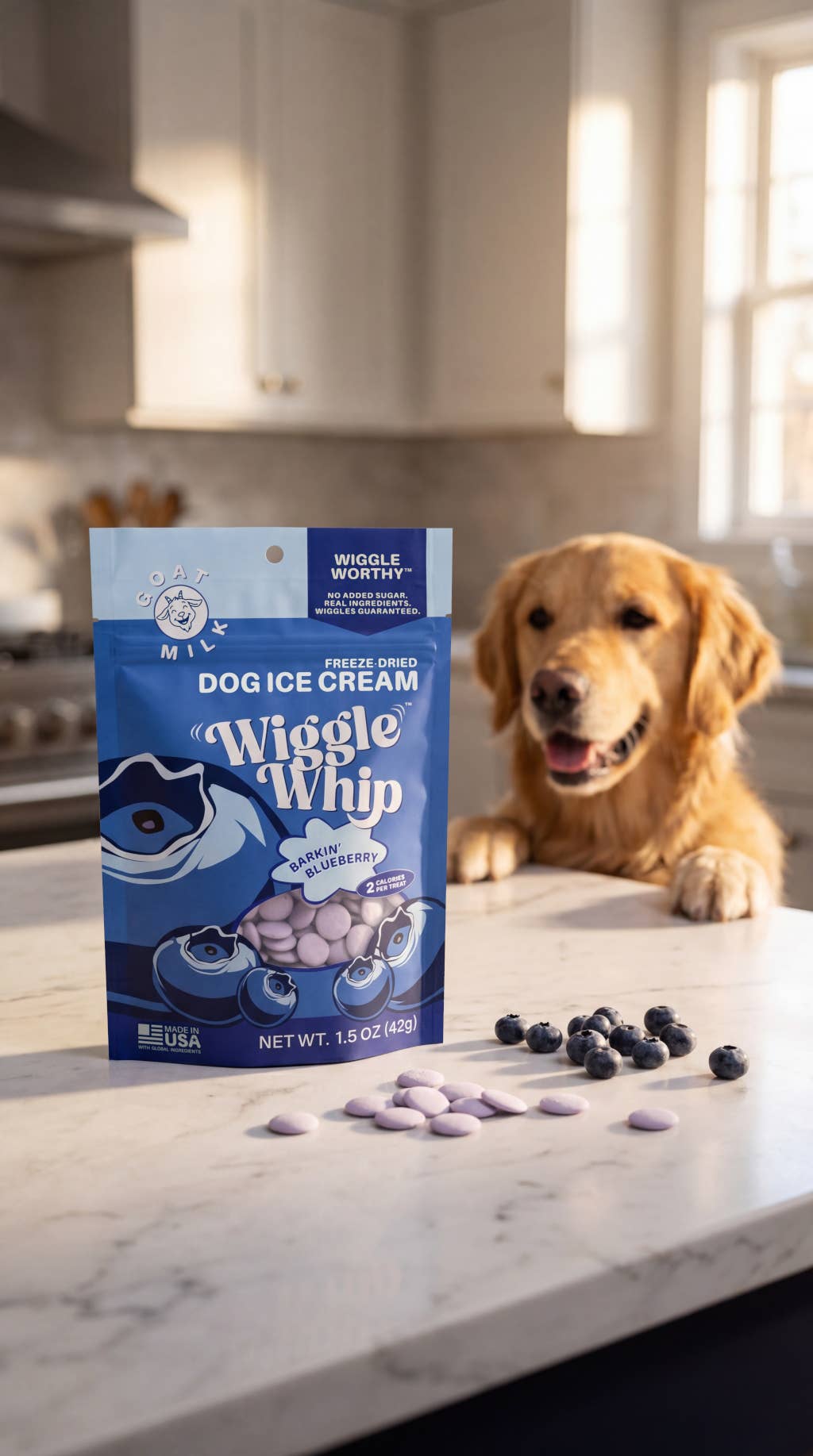 GreenLine Pet Supply - Wiggle Whip Freeze Dried Dog Ice Cream - Barkin' Blueberry