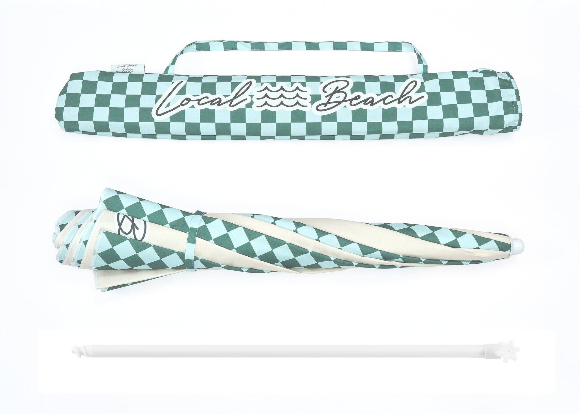 Local Beach - Green/Blue Checker Mix Beach Umbrella: Green/Blue