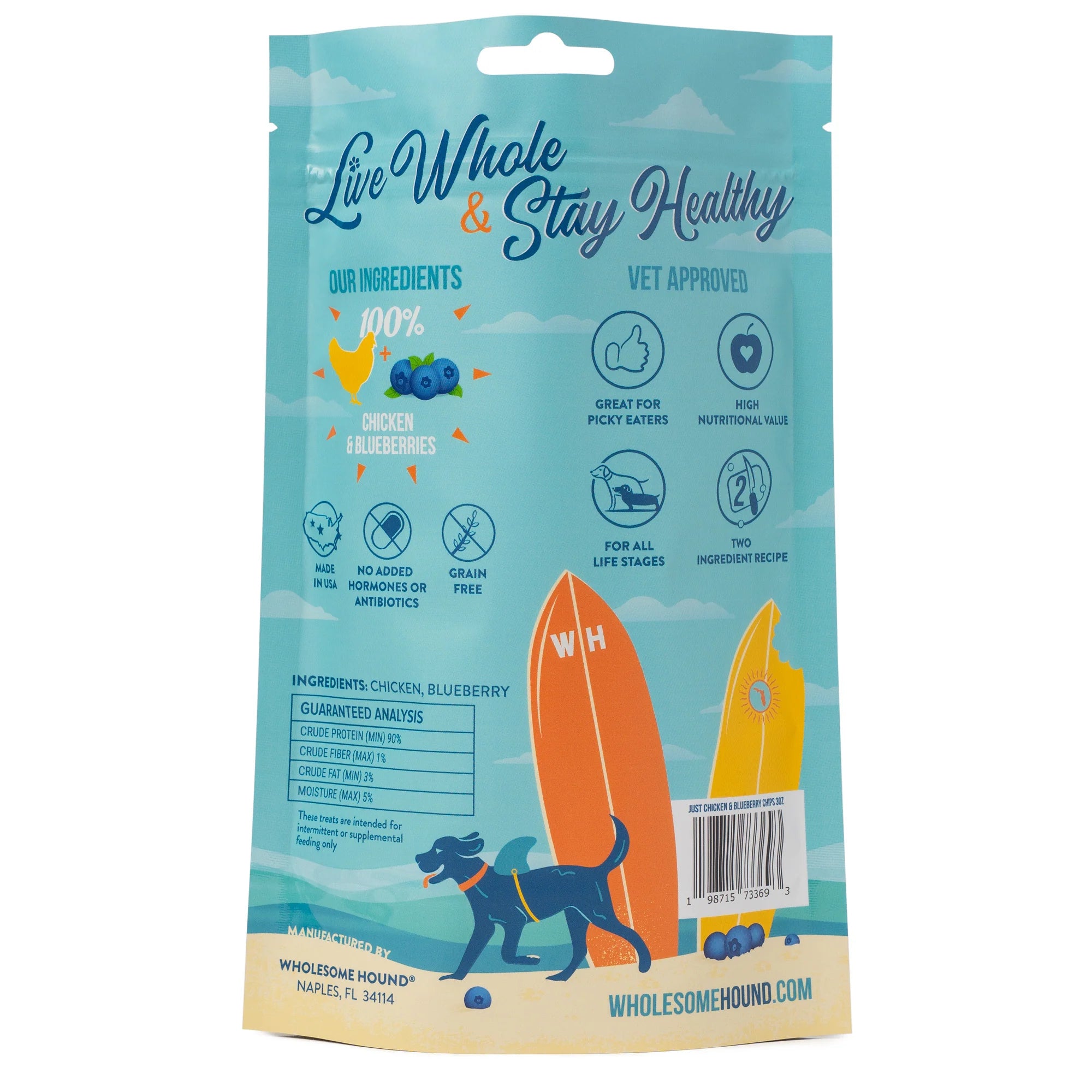 Wholesome Hound- Just Chicken & Blueberry Chips (3oz)