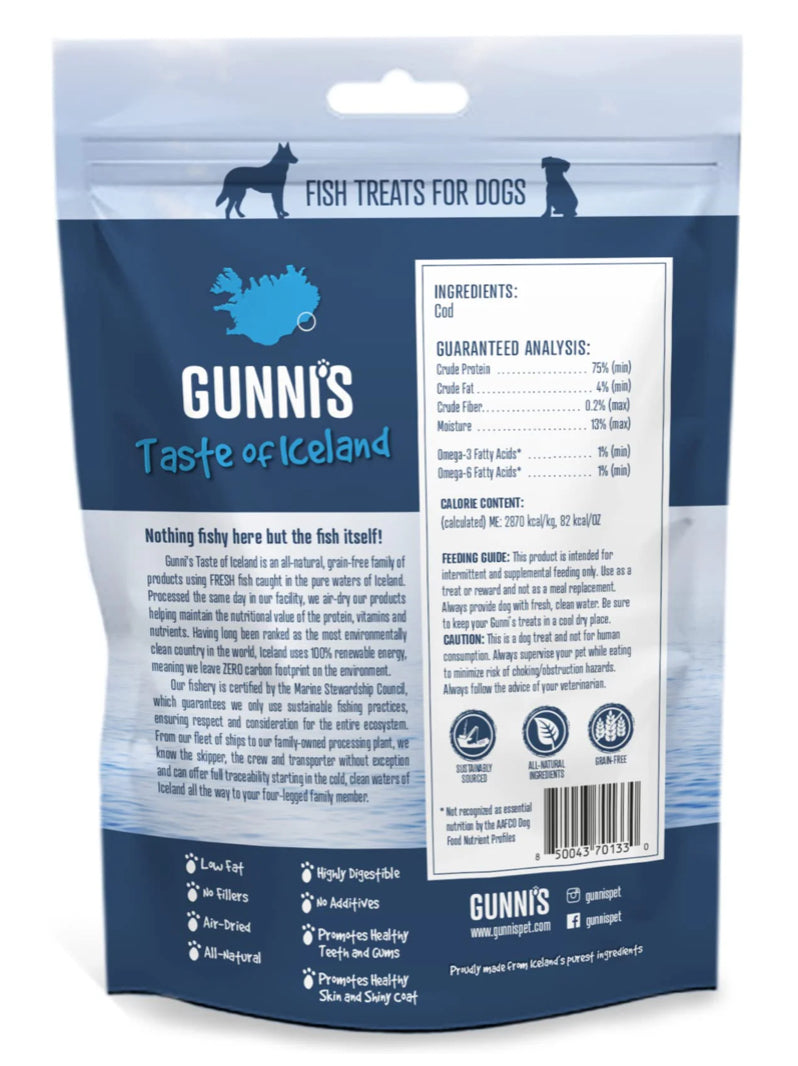 Gunnis Pet Grain-Free Cod Skin Chewy Sticks Natural Air-Dried Dog Treats - 3 Pack