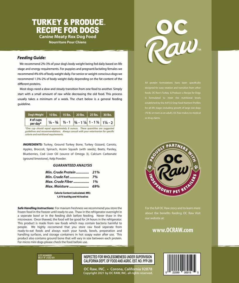 
                  
                    OC Raw Frozen Rox Turkey + Produce |
                  
                