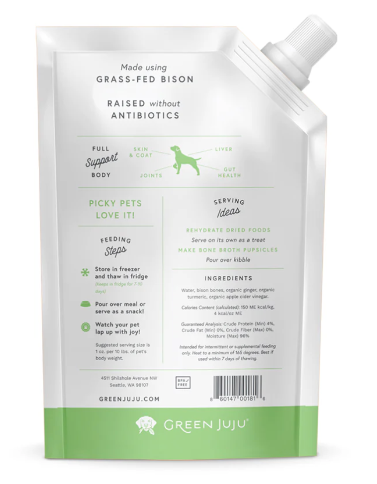 Green Juju | Bison Bone Broth For Dogs and Cats (20oz)