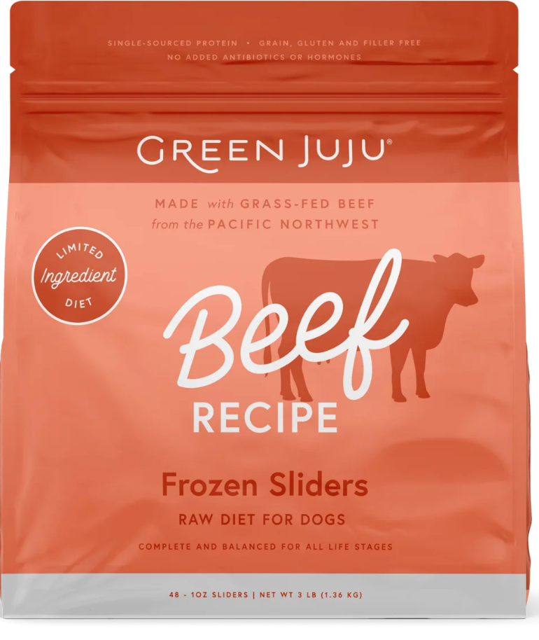 Green Juju | Beef Recipe For Dogs and Cats (3lb Sliders, 6lb Patties, 18lb Bulk)