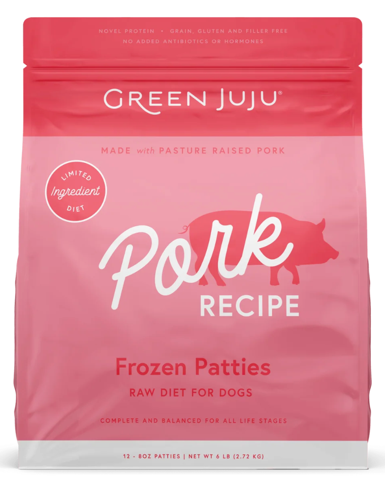 Green Juju | Pork Recipe For Dogs and Cats (3lb Sliders, 6lb Patties, 18lb Bulk)