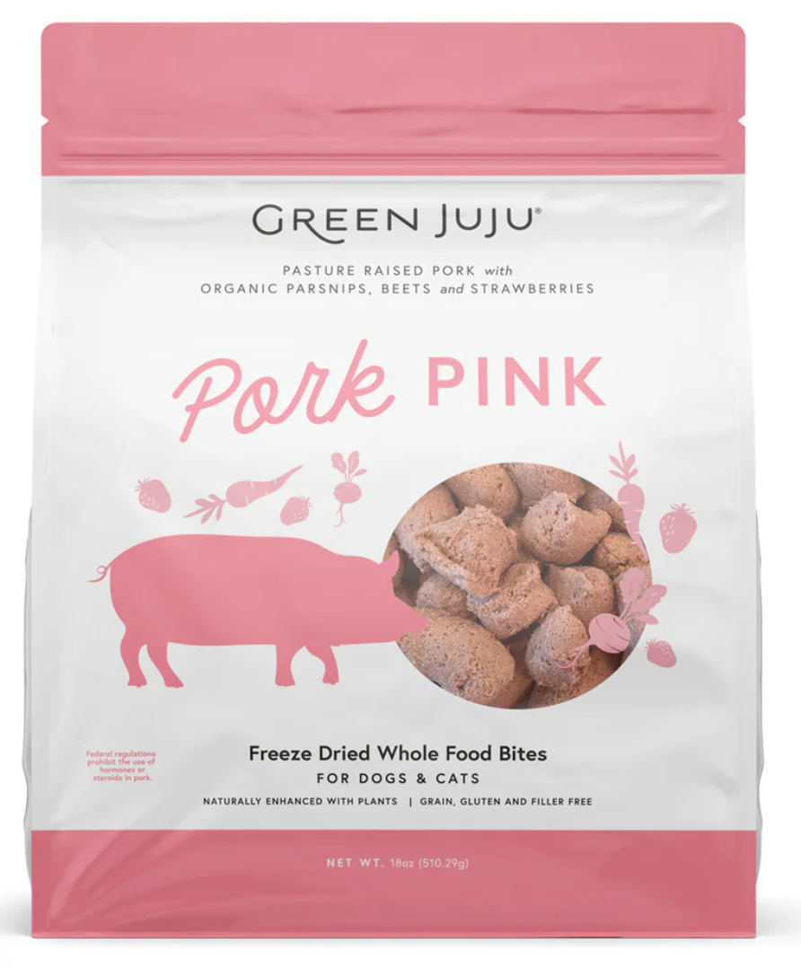 Green Juju | Pork Pink Green Freeze-Dried Whole Food Bites For Dogs and Cats (3oz, 7.5oz, 18oz)
