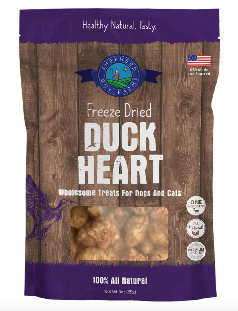 Shepherd Boy Farms- Freeze-Dried Duck Hearts (3oz, 8oz)