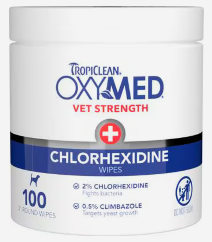 TropiClean | OxyMed Chlorhexidine Gentle & Effective Dog Skin Irritation Treatment, Cleaning & Deodorizing Dog Wipes(100 count)