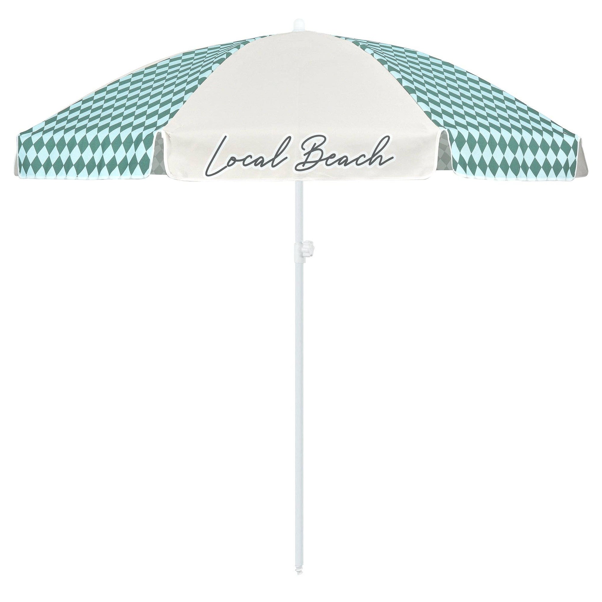 Local Beach - Green/Blue Checker Mix Beach Umbrella: Green/Blue
