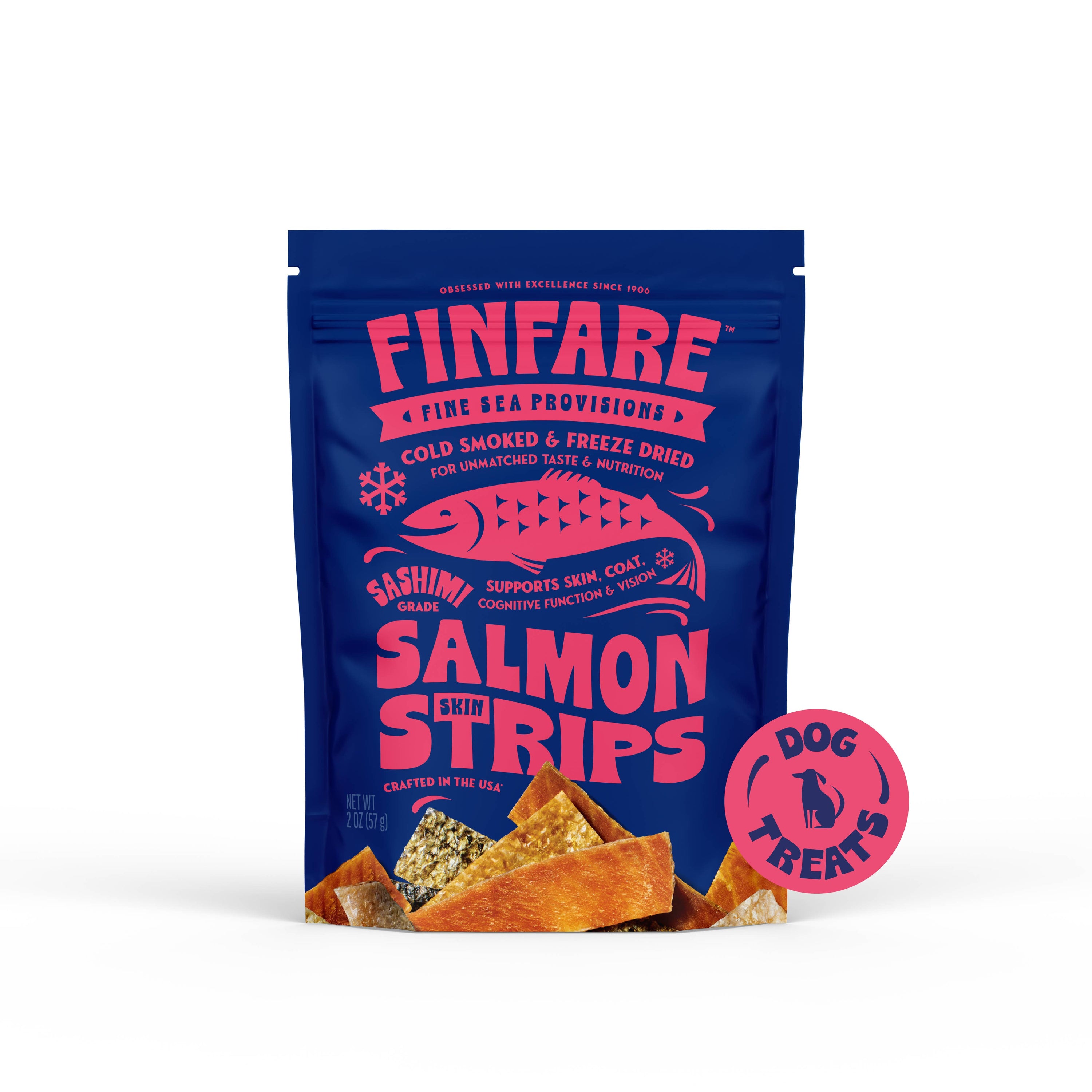 Finfare Pet Foods - Freeze-Dried Salmon Skin Strips for Dogs, 2oz