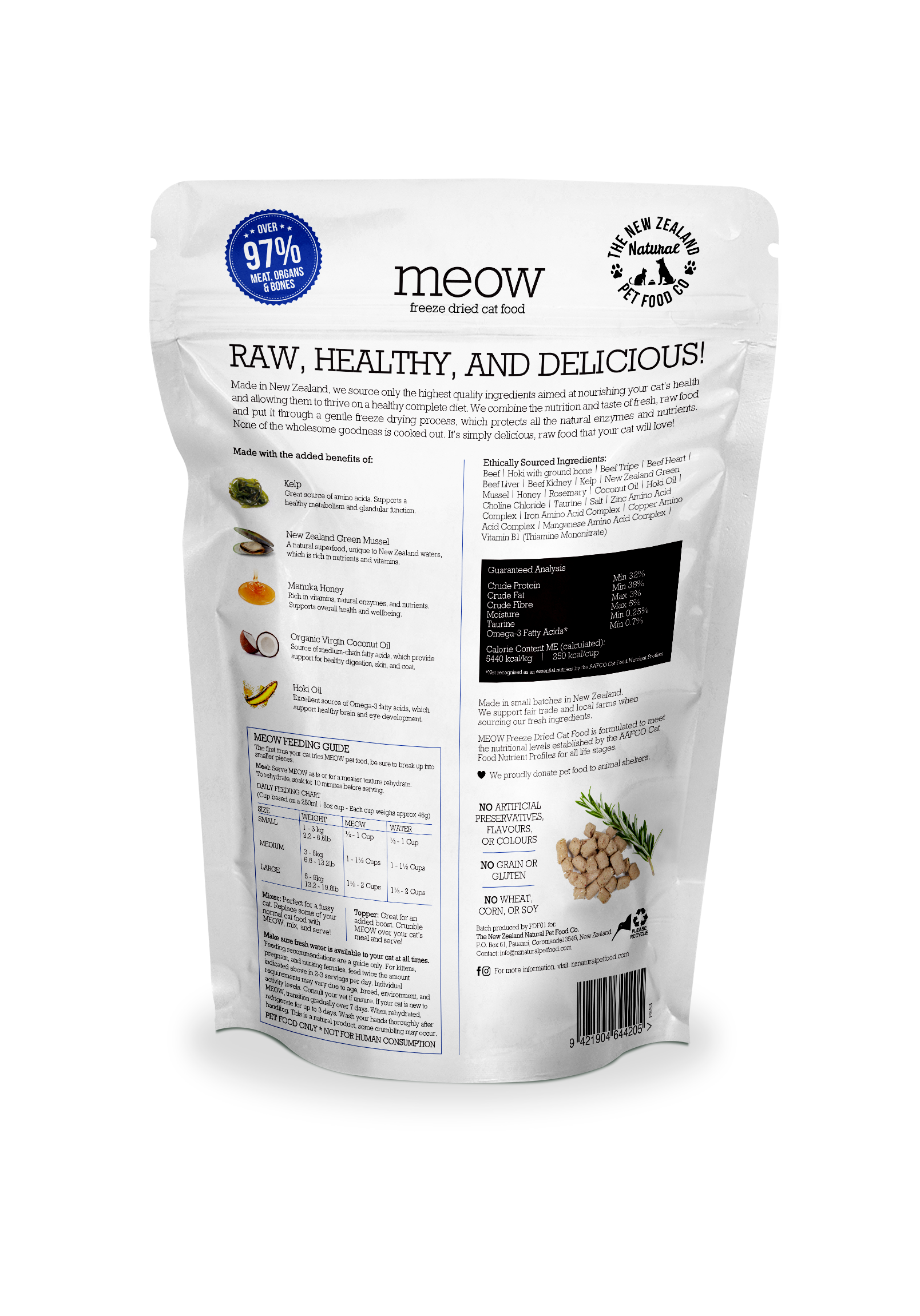 The New Zealand Natural Pet Food Co - Meow Beef & Hoki Freeze Dried Cat Food 1.76oz | 9.9oz: 1.76oz