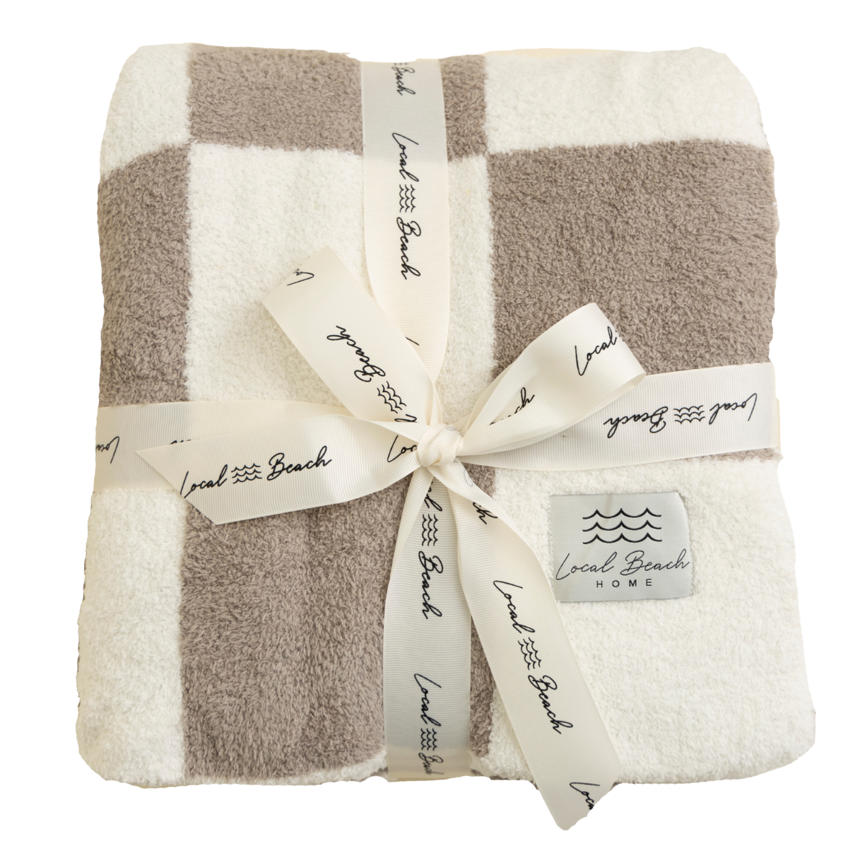 Local Beach - Checker Luxe Home Blanket: Cocoa/Cream