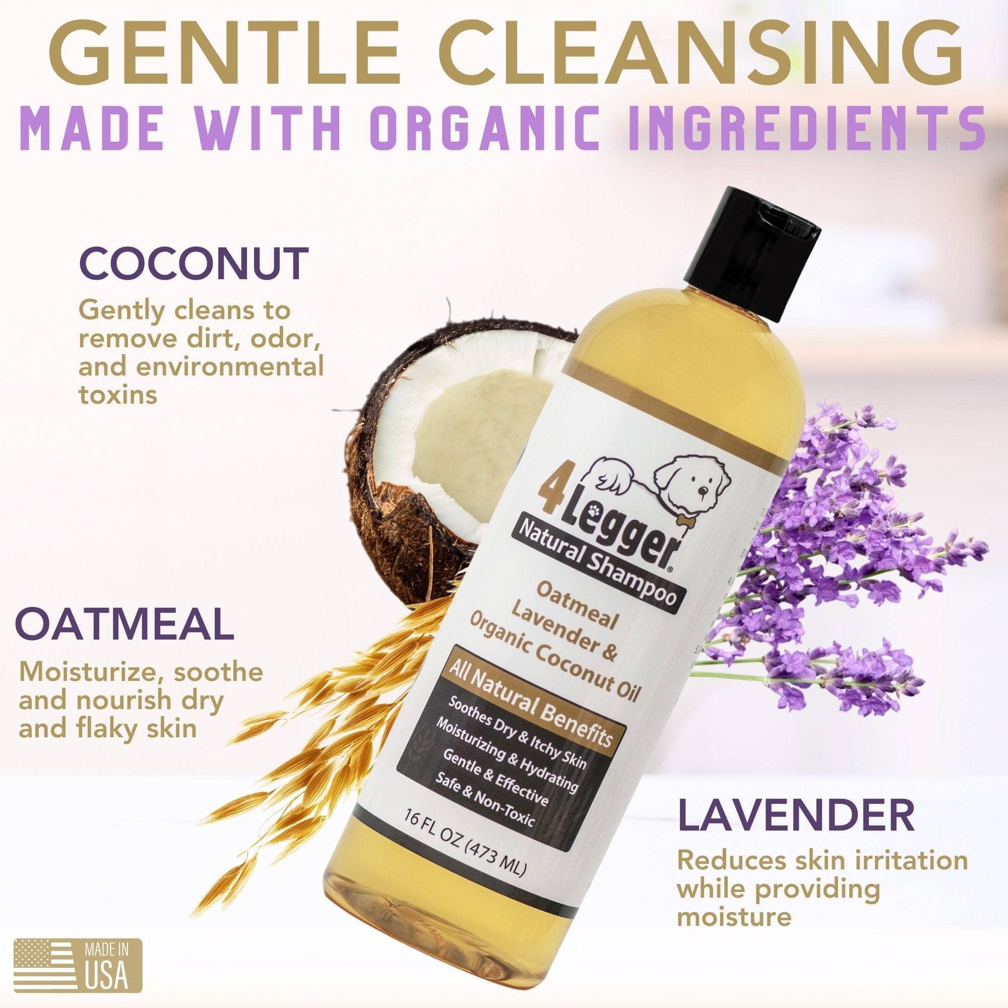 4-Legger - Organic Oatmeal Dog Shampoo with Lavender and Aloe: (16 oz)