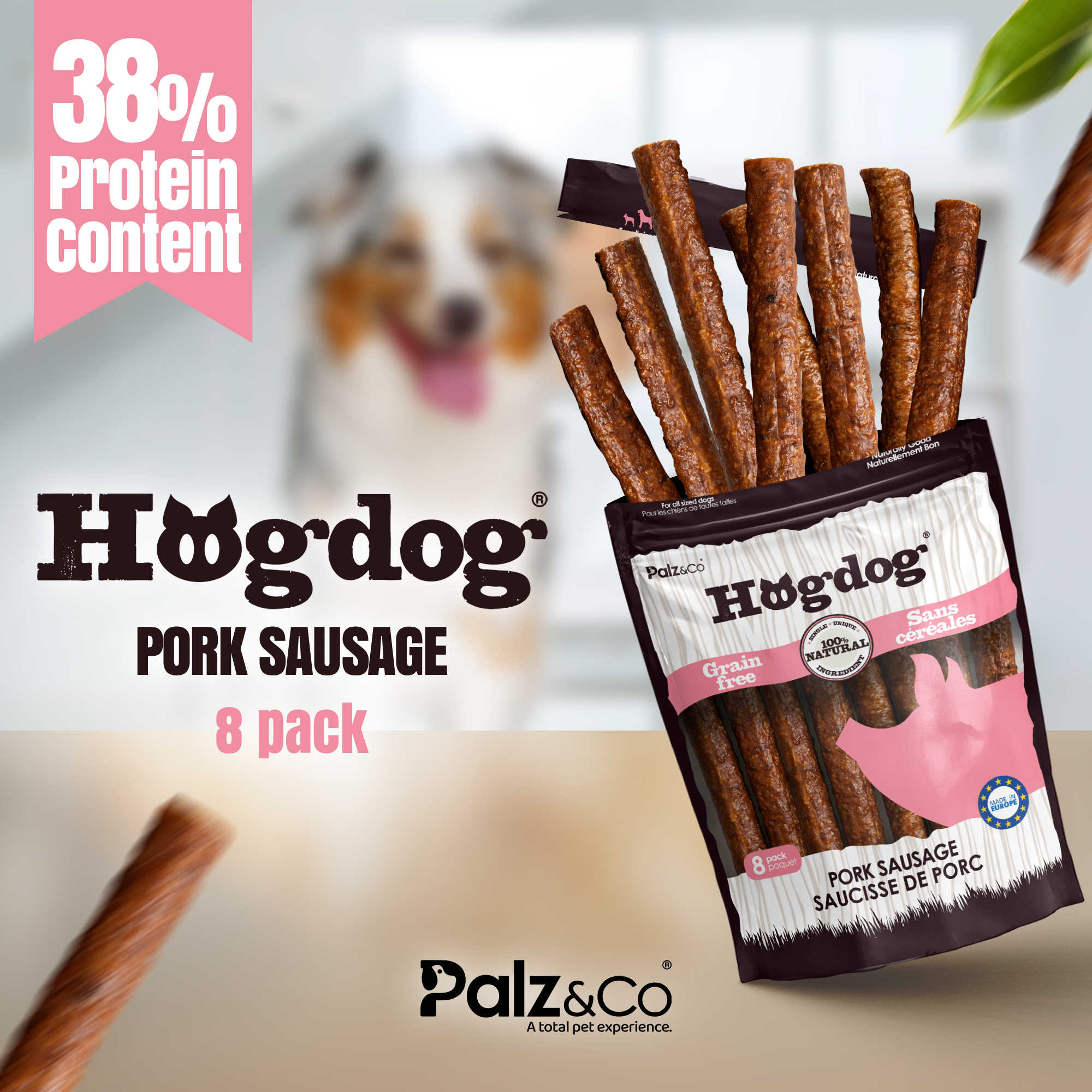 Palz&Co - Hogdog Pork Sausage Treats: 8 Pack