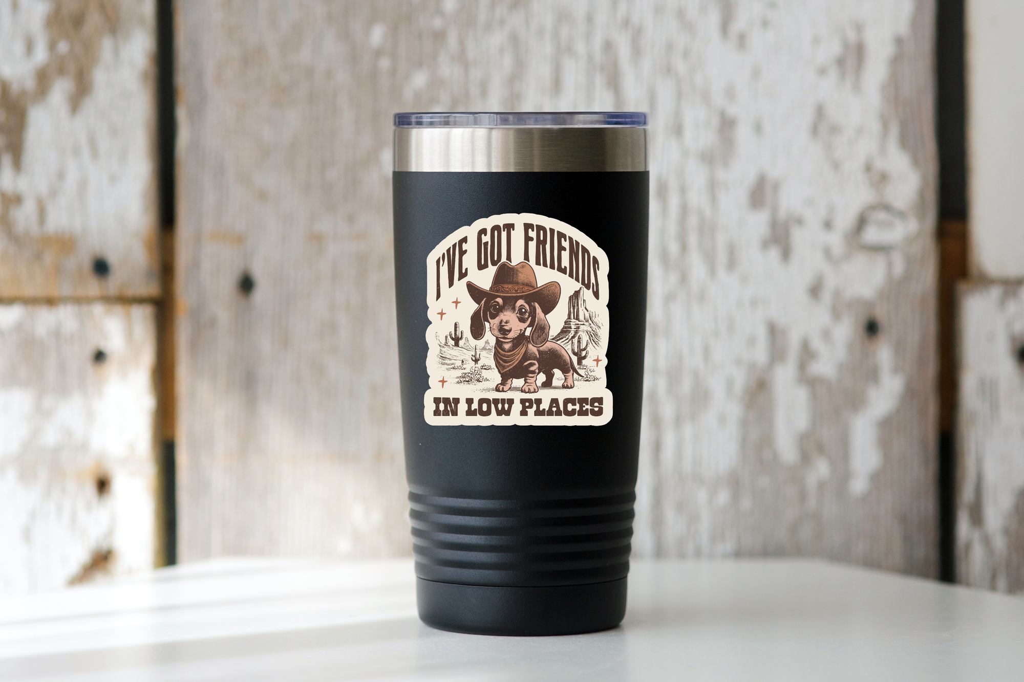 Yarnival - I've Got Friends In Low Places Sticker - cowboy, dachshund