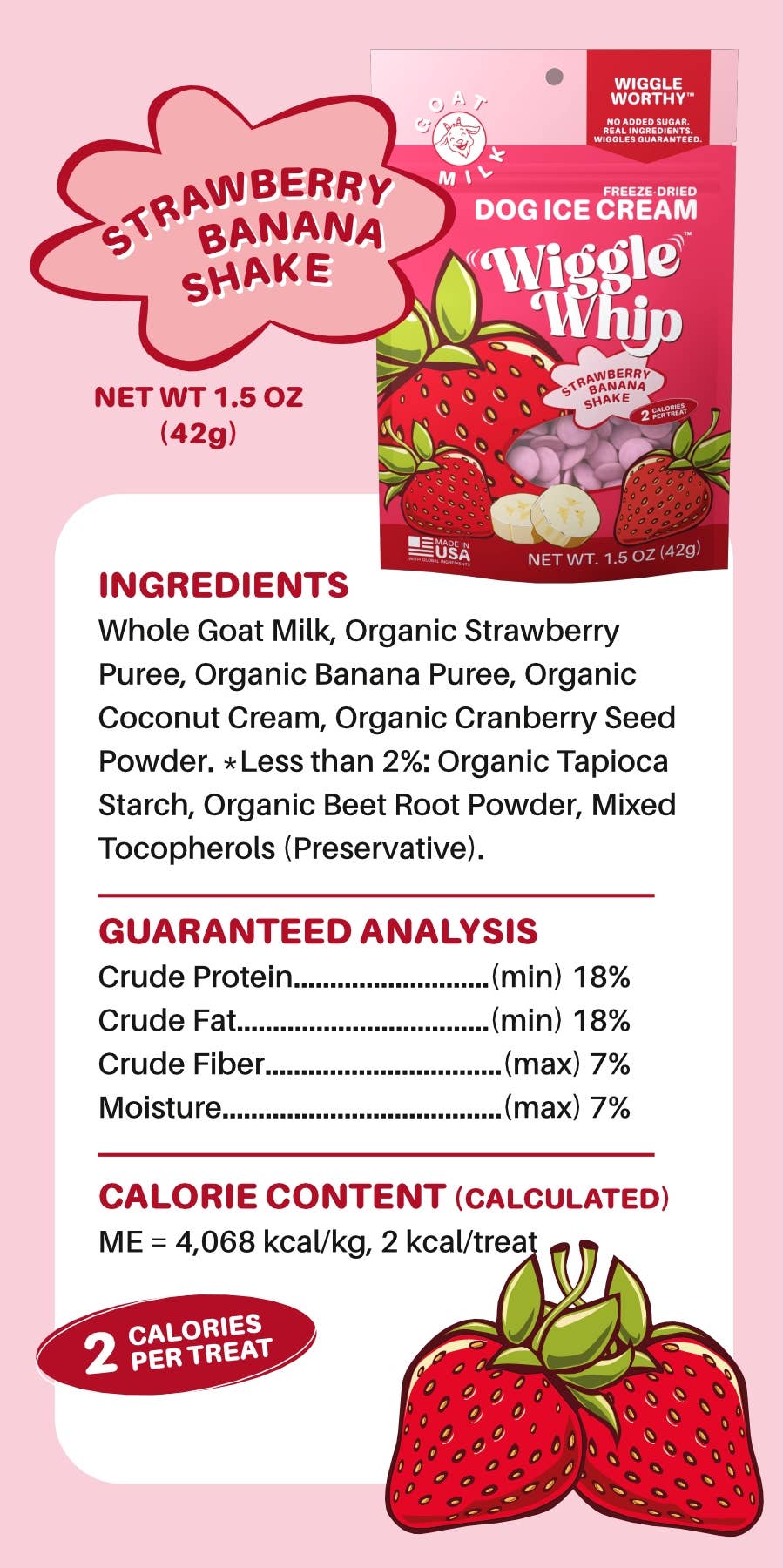 GreenLine Pet Supply - Wiggle Whip Freeze Dried Dog Ice Cream - Strawberry Banana