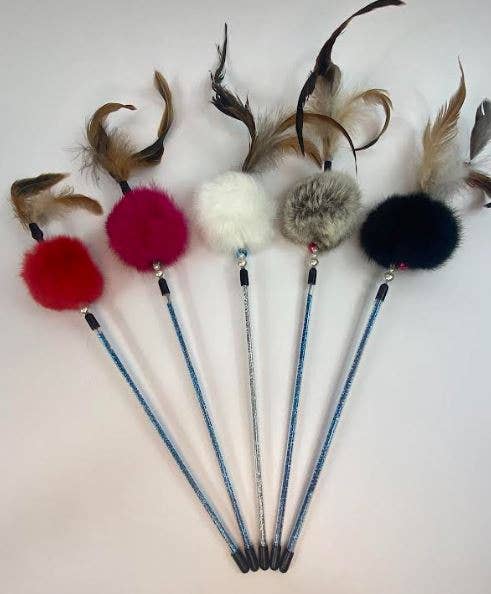 Dogs and Cats Oh My - Cat Wands with Rabbit Fur: Wood Wand with Fur