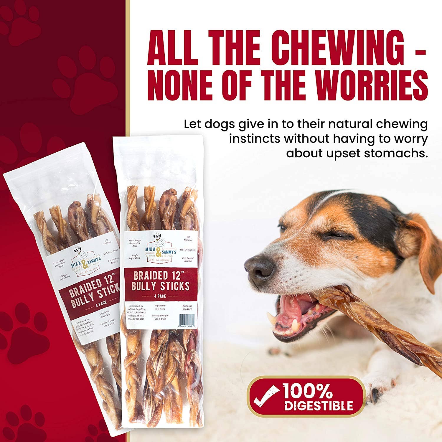 Mika and Sammy's Gourmet Pet Treats - Braided Bully Sticks: 12"