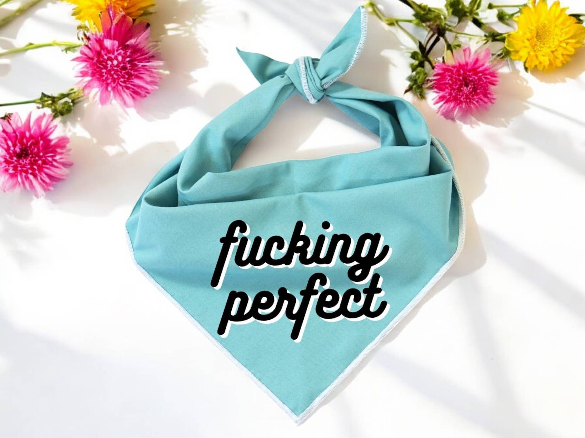 Boneyard Co. - "F*cking Perfect" Funny and Sassy Dog Bandana: Small / Tie-On