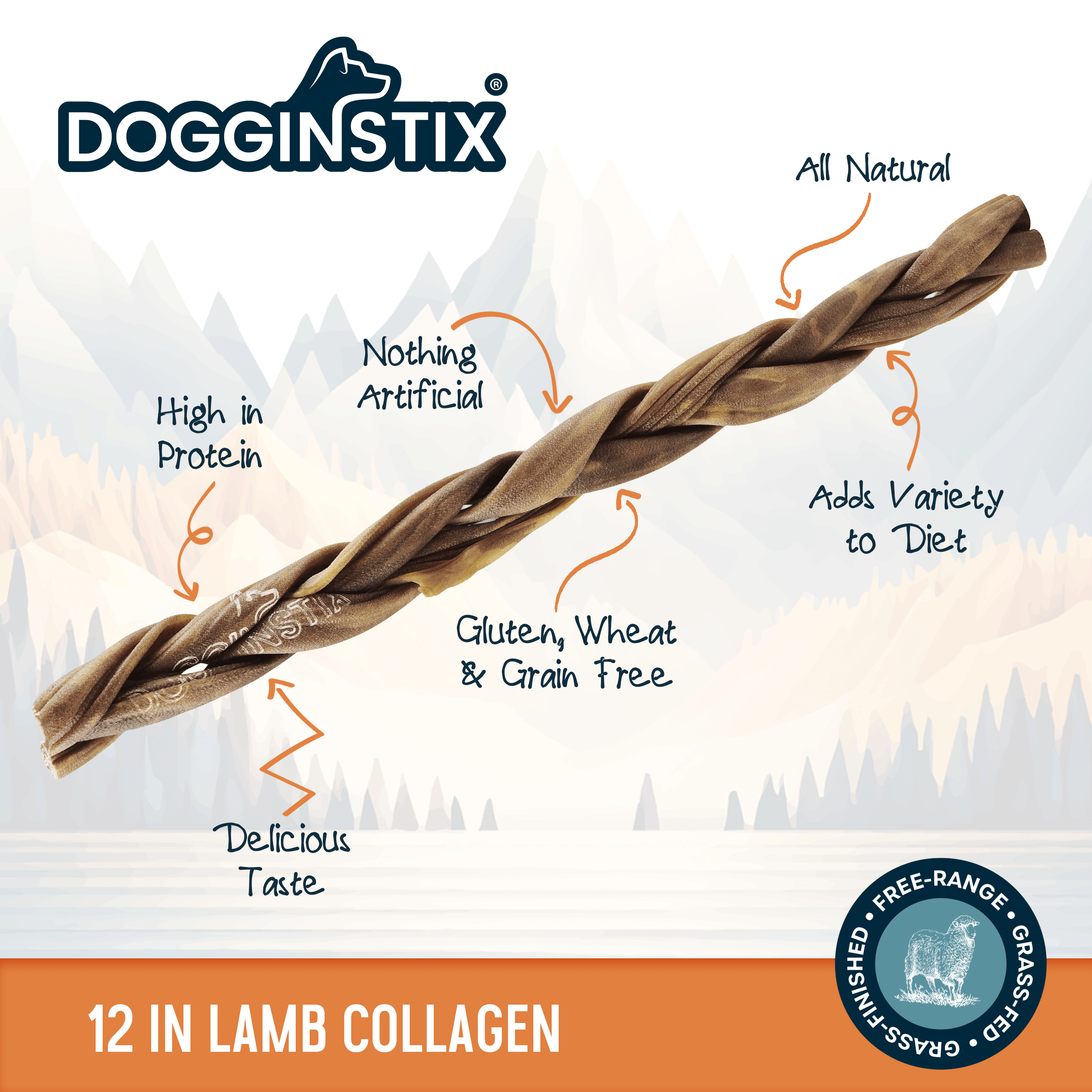 Dogginstix - 12" Braided Lamb Collagen Sticks