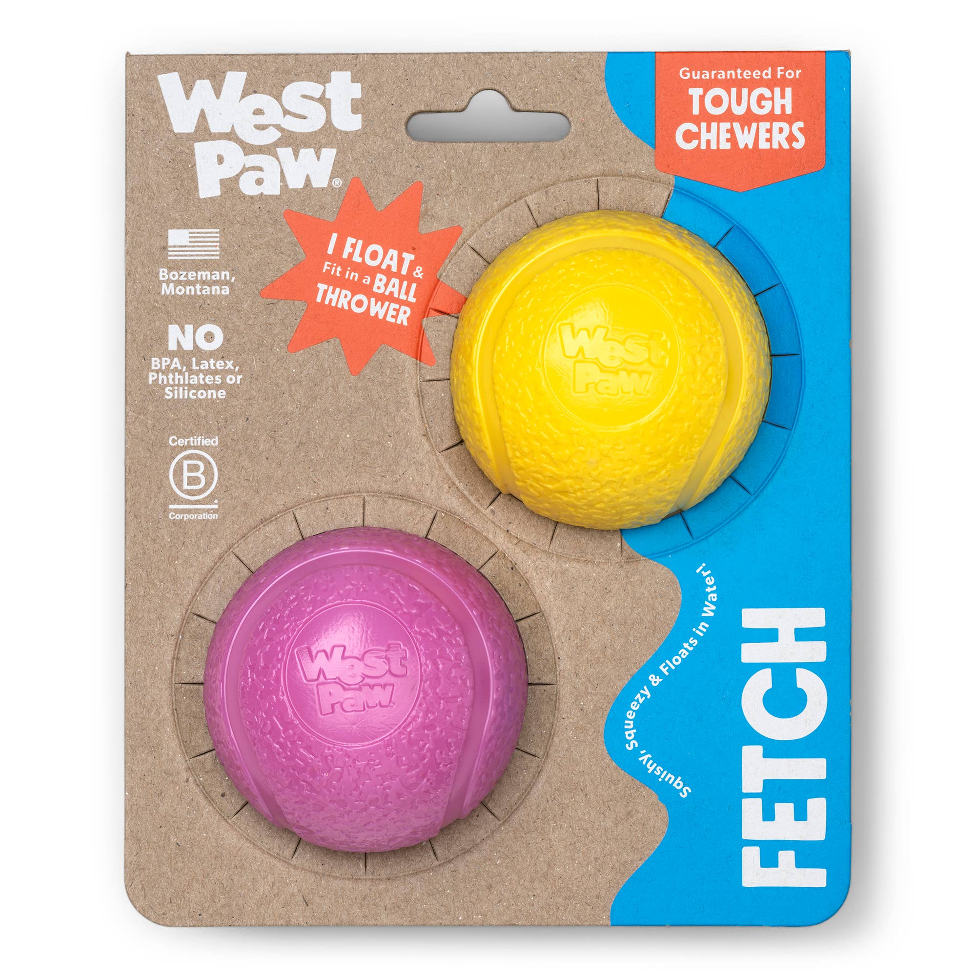 West Paw - Boundr® 2-Pack Dog Toy Ball for Play, Chew, and Fetch: Dandelion/Hot Pink