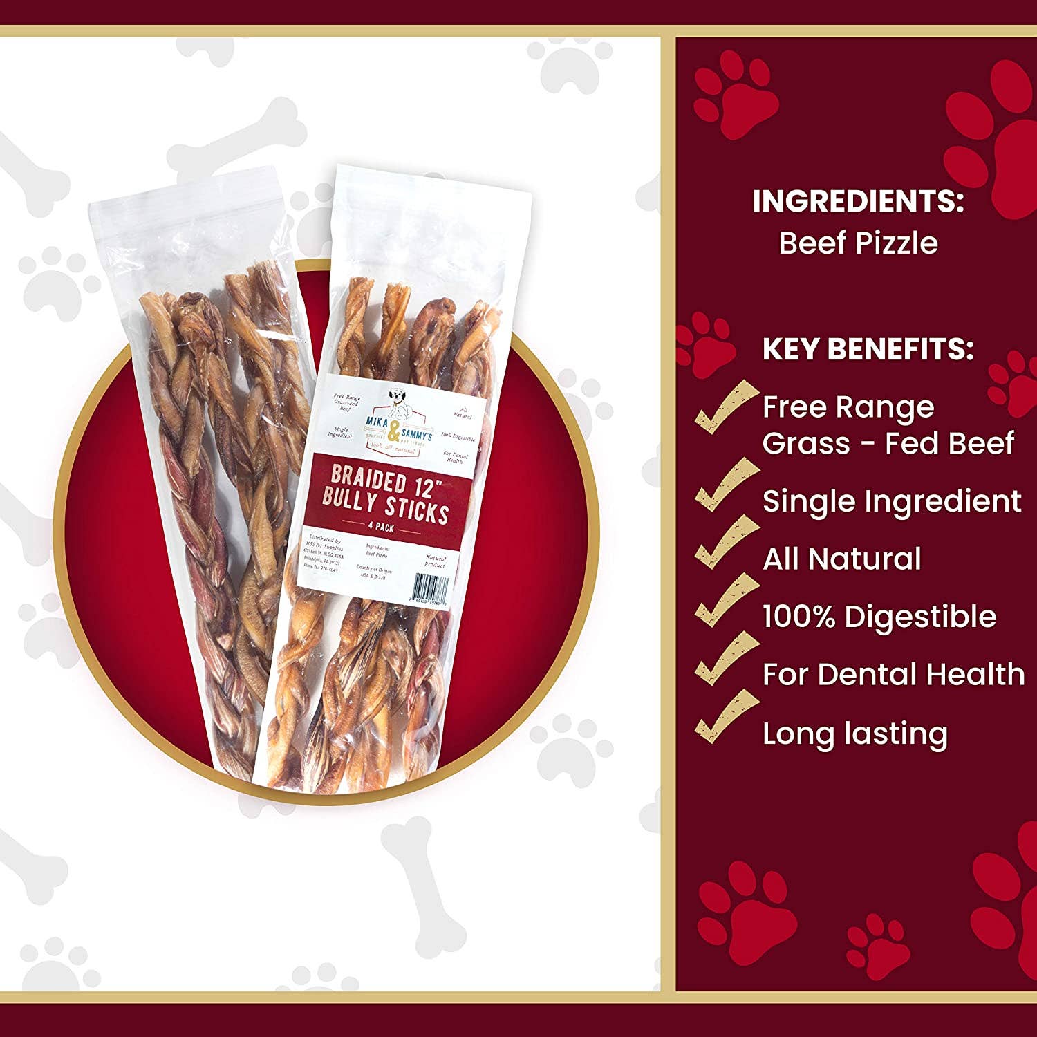 Mika and Sammy's Gourmet Pet Treats - Braided Bully Sticks: 12"