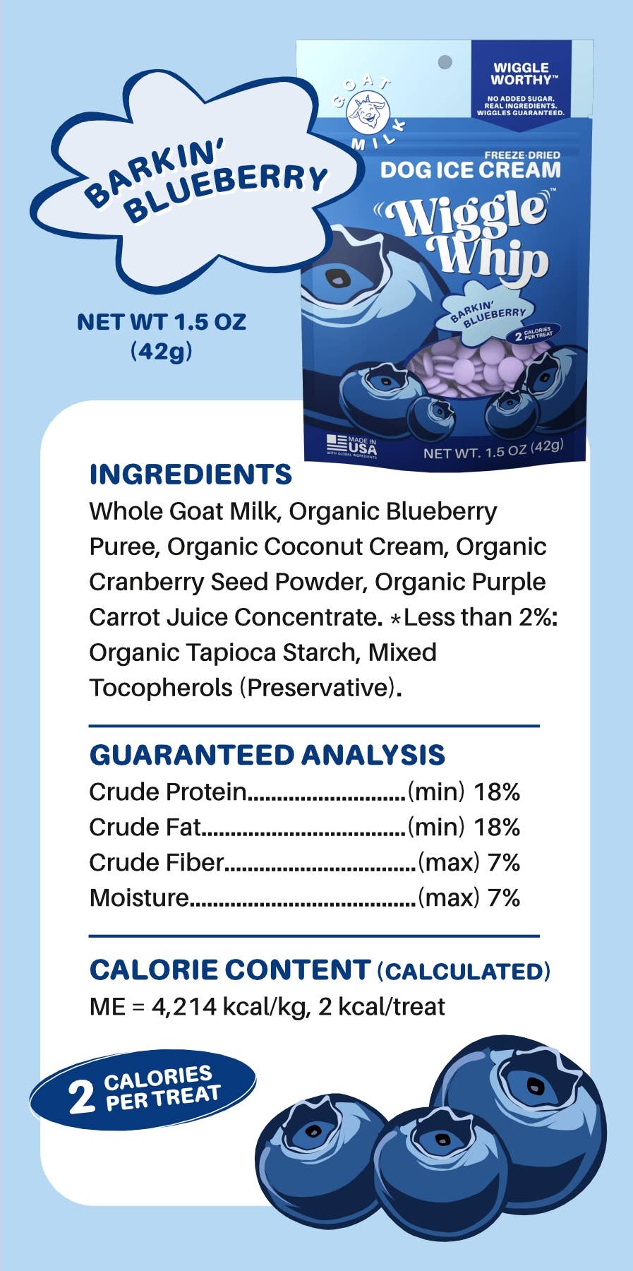 GreenLine Pet Supply - Wiggle Whip Freeze Dried Dog Ice Cream - Barkin' Blueberry