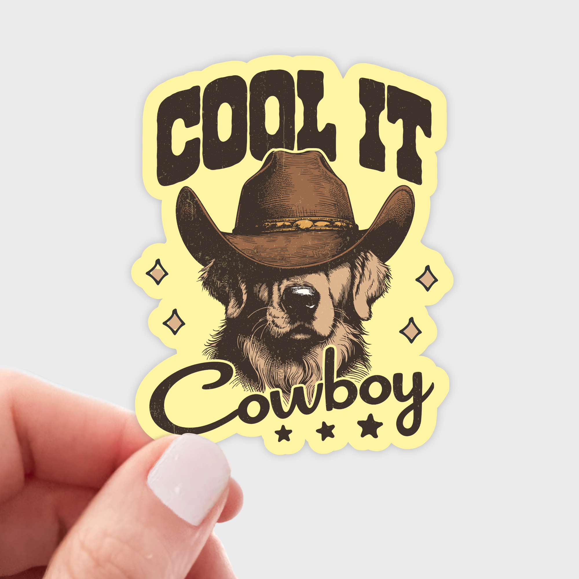 Yarnival - Cool it Cowboy Sticker - golden retriever, dog, lab, pet