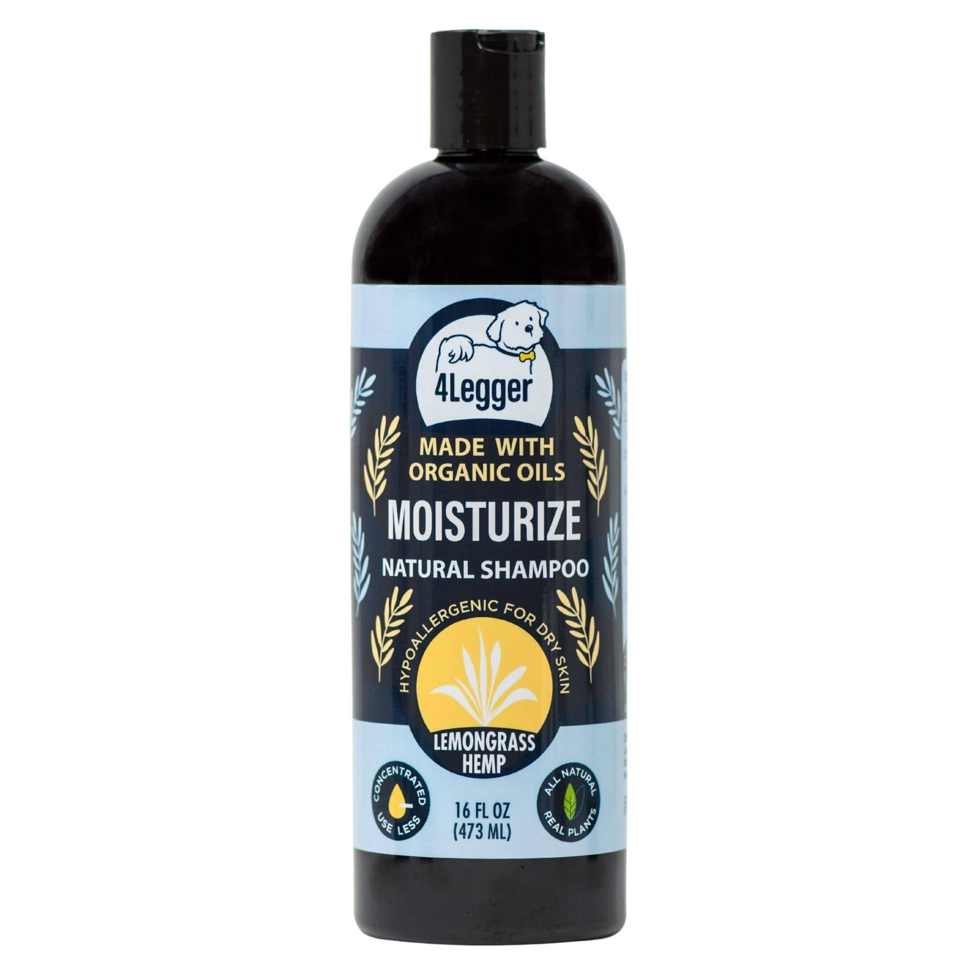 4-Legger - MOISTURIZE Organic Hemp Dog Shampoo with Lemongrass: (16 oz)