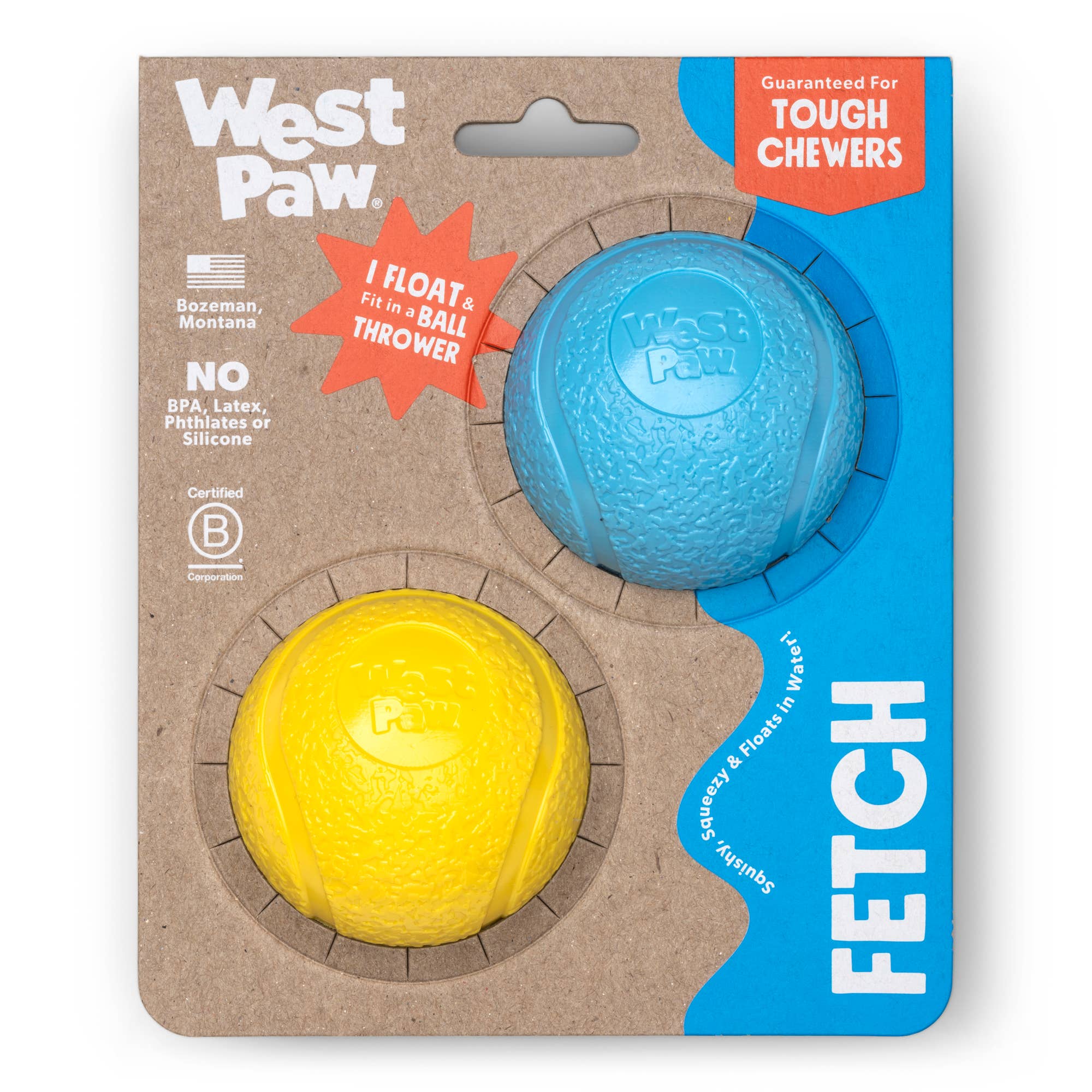 West Paw - Boundr® 2-Pack Dog Toy Ball for Play, Chew, and Fetch: Dandelion/Hot Pink