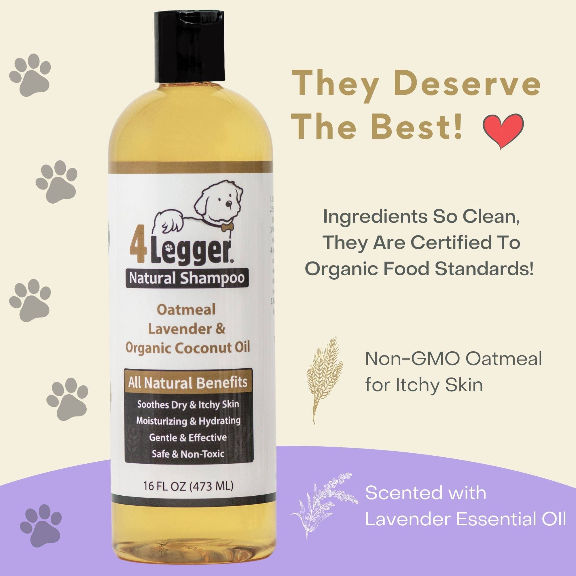 4-Legger - Organic Oatmeal Dog Shampoo with Lavender and Aloe: (16 oz)