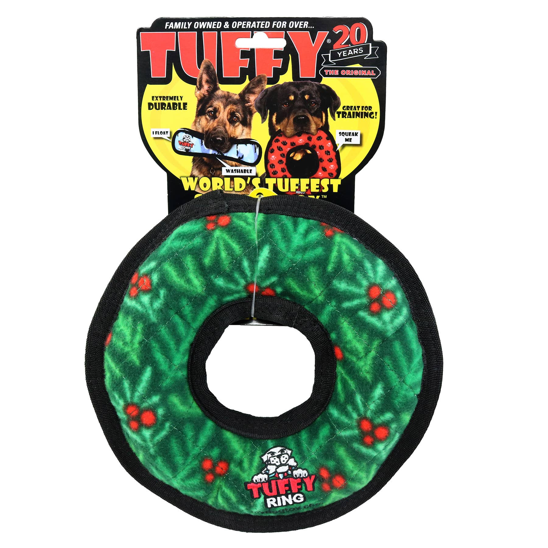 Tuffy Dog Toys - VIP Products - Tuffy Holiday Medium Ring Wreath, Durable Squeaky Dog Toy