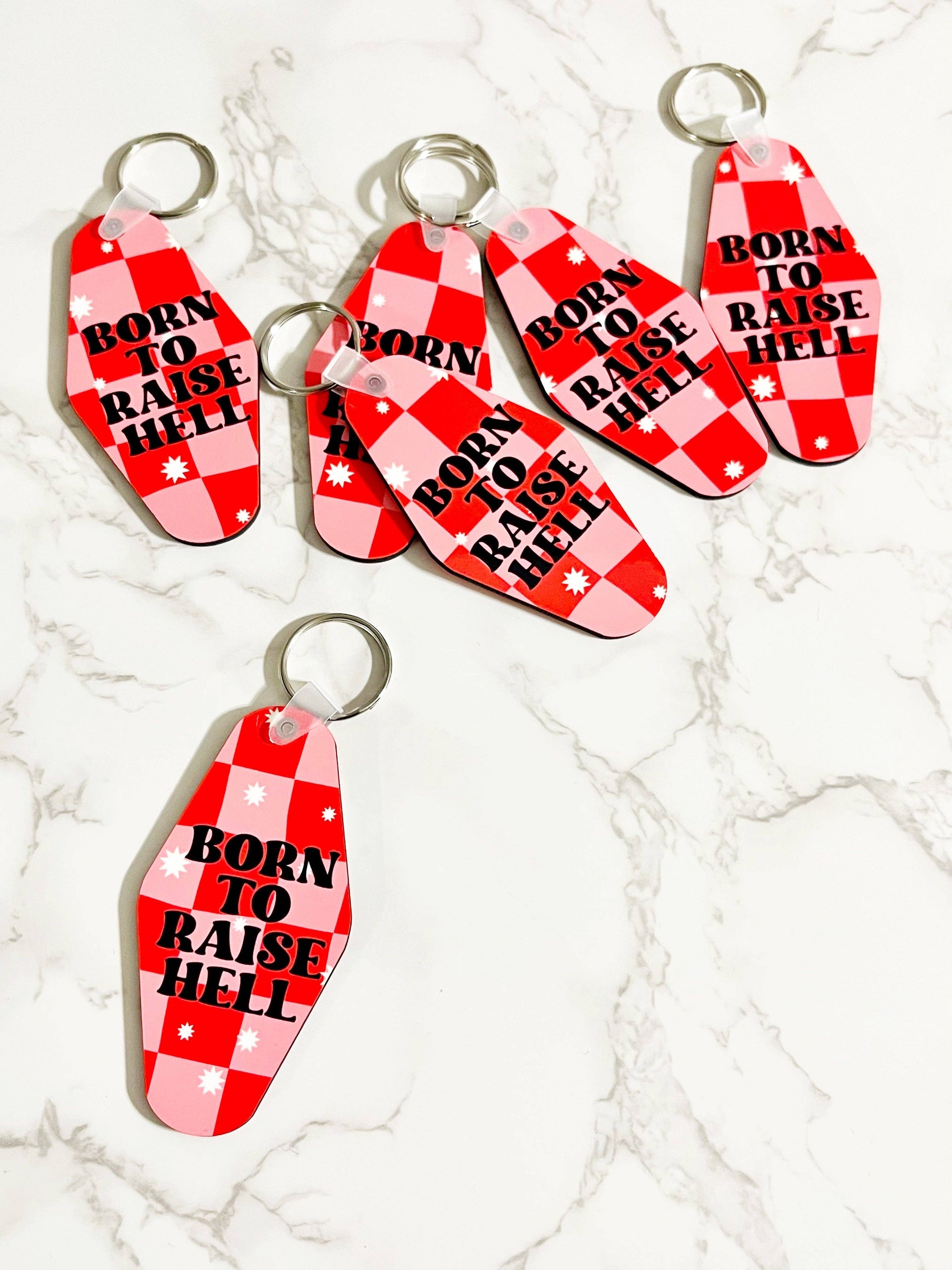Sonny Rising - Motel Style Keychain, Born To Raise Hell Design