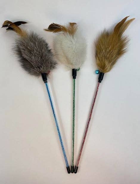 Dogs and Cats Oh My - Cat Wands with Rabbit Fur: Wood Wand with Fur