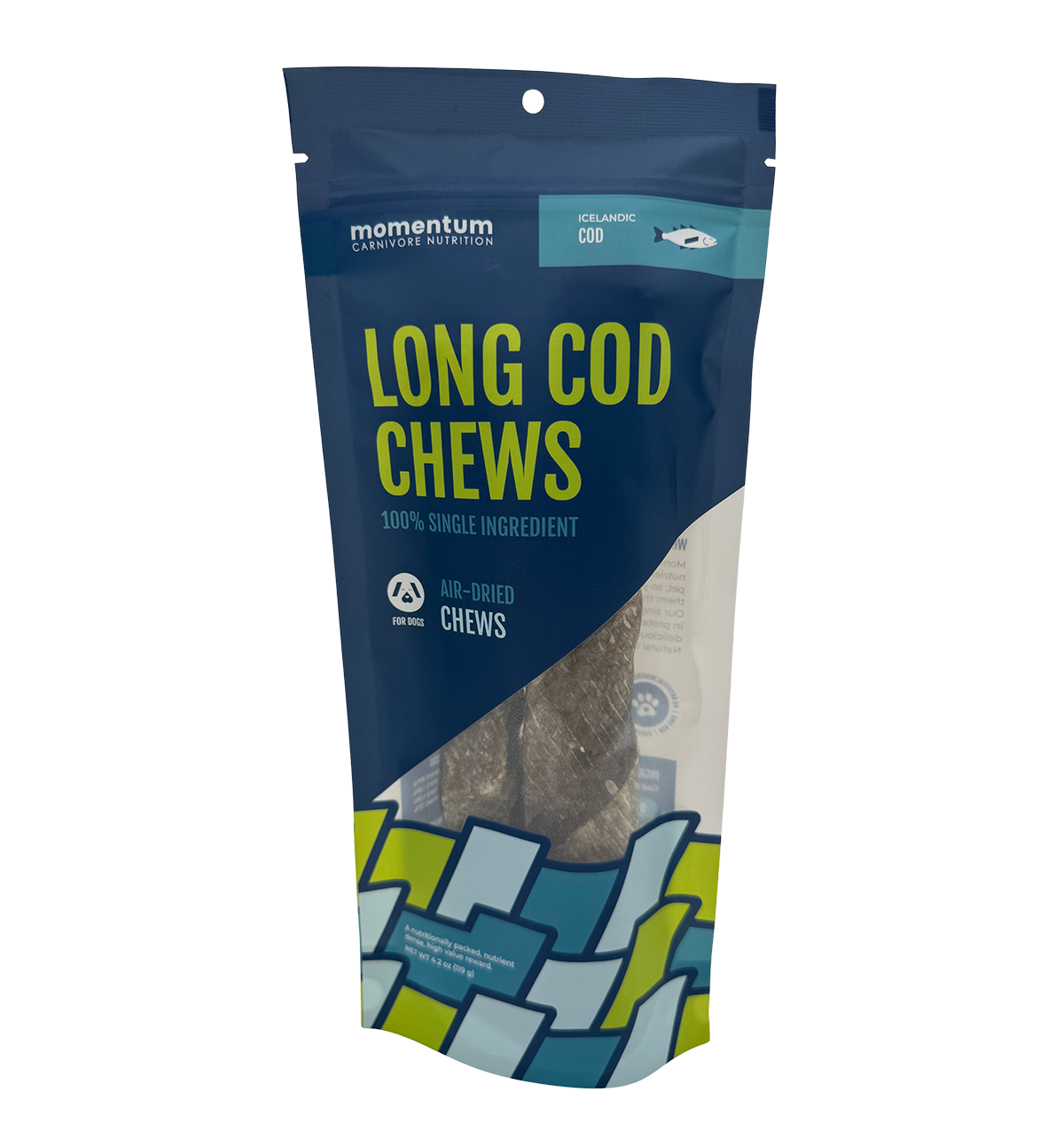 Momentum Carnivore Nutrition - Air-Dried Single-Ingredient Long Cod Dog Chews (2-Pack)
