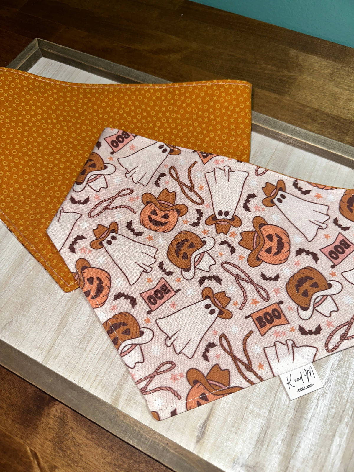 K and M Collars - Cowboy Ghosts Reversible Dog Bandana, Halloween, Fall: M